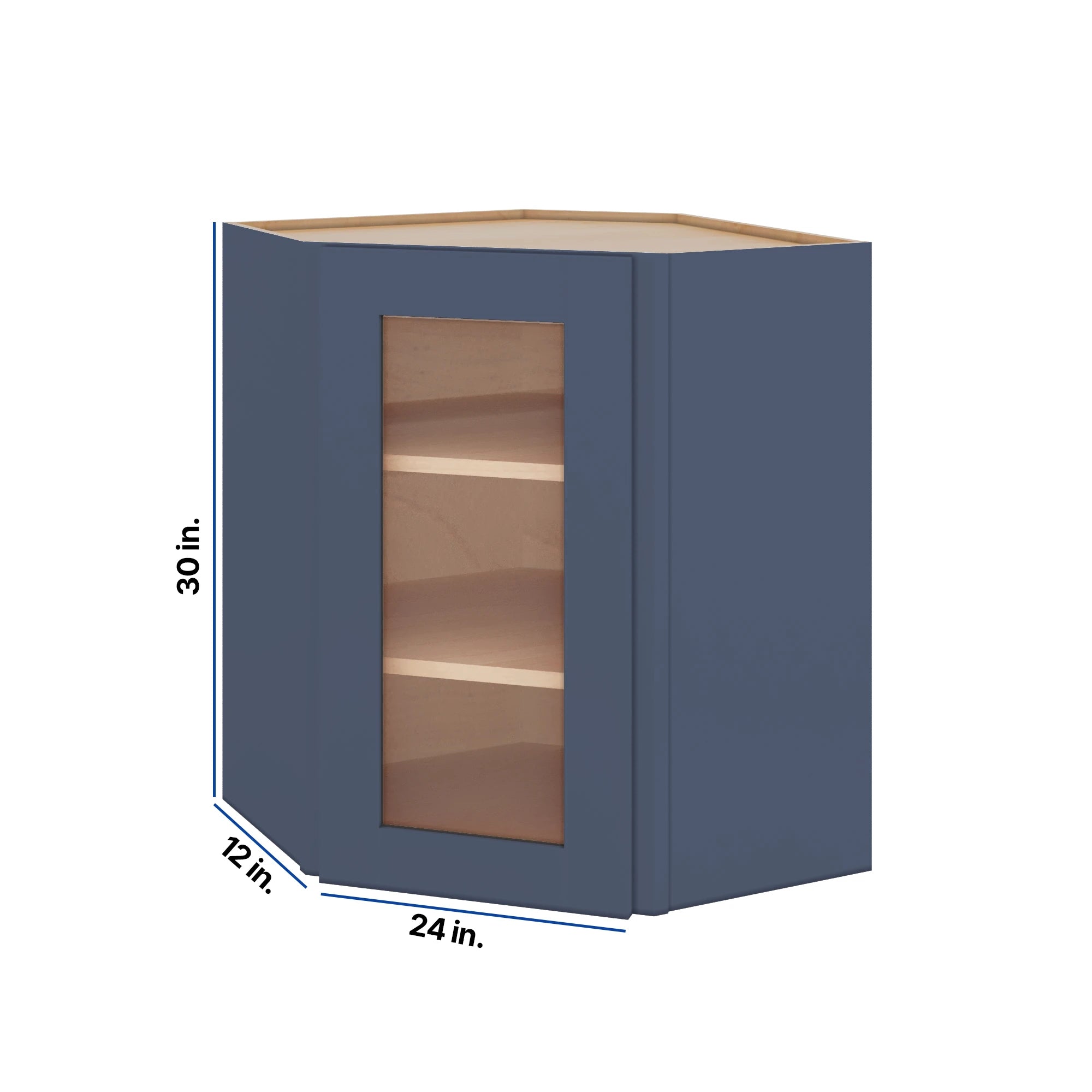 Modernform Cabinet Signature Blue 24" W X 30" H X 12" D Wall Diagonal Corner Glass Door Cabinet