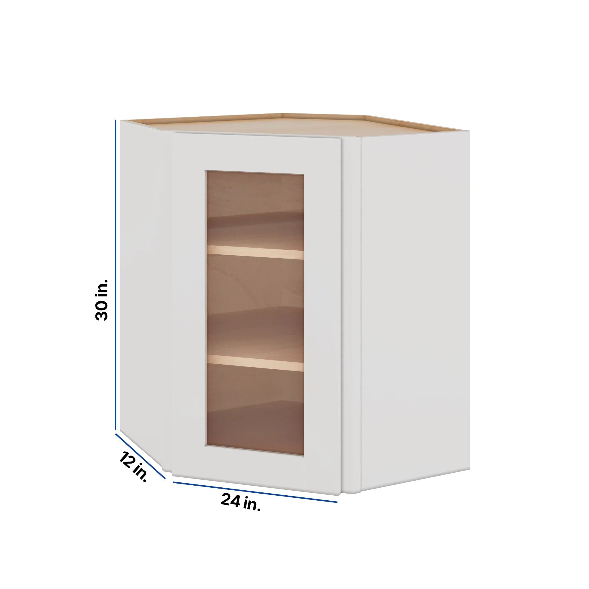 Modernform Cabinet White Shaker 24" W X 30" H X 12" D Wall Diagonal Corner Glass Door Cabinet