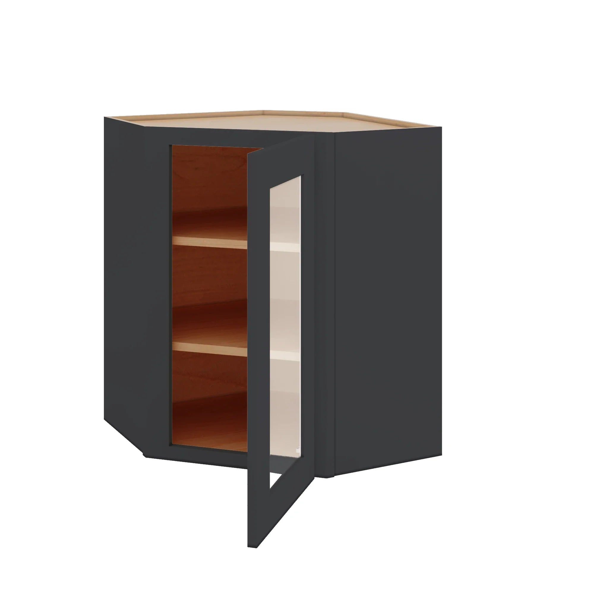 Modernform Cabinet Onyx Black Shaker 24" W X 30" H X 12" D Wall Diagonal Corner Glass Door Cabinet