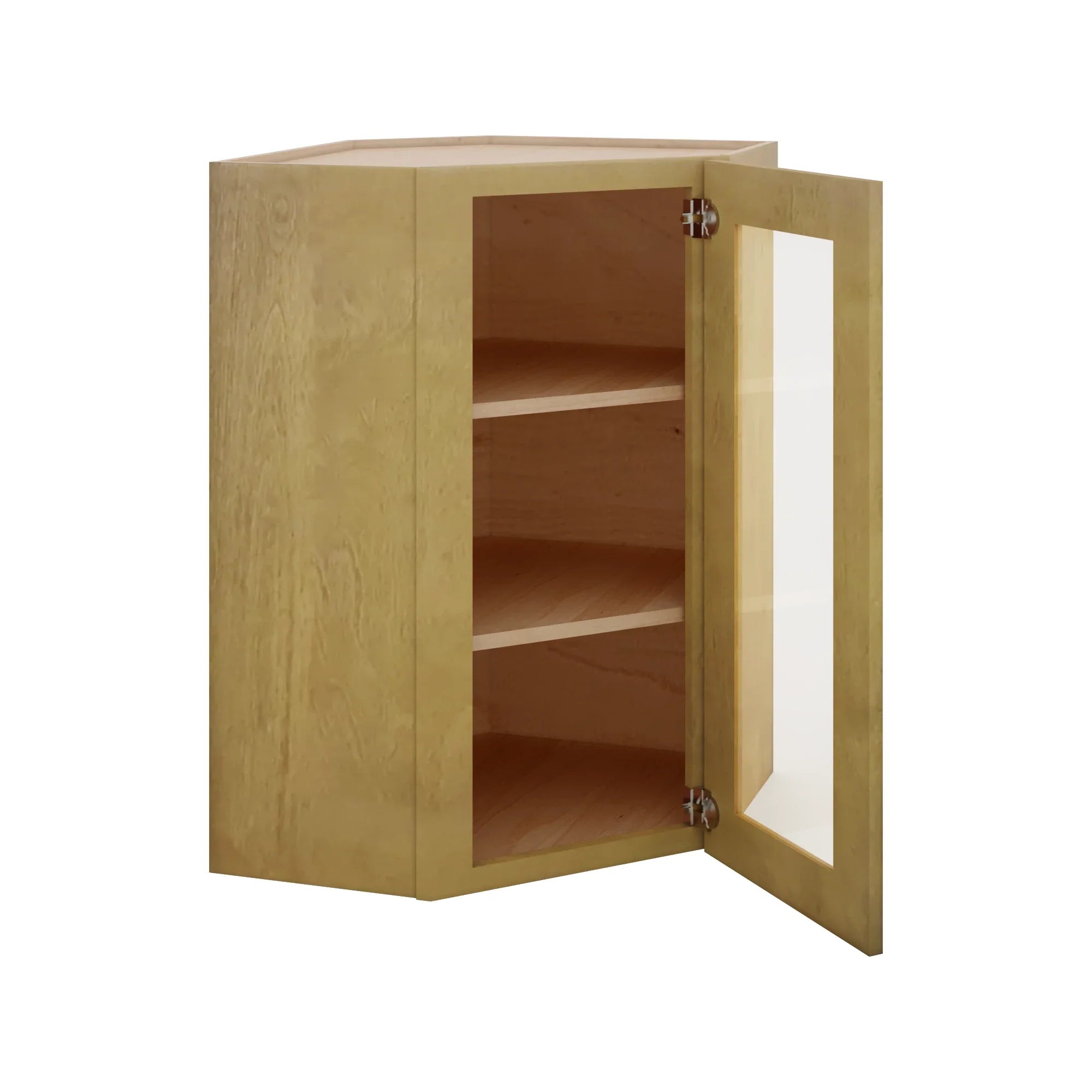 Modernform Cabinet Natural Shaker 24" W X 36" H X 12" D Wall Diagonal Corner Glass Door Cabinet