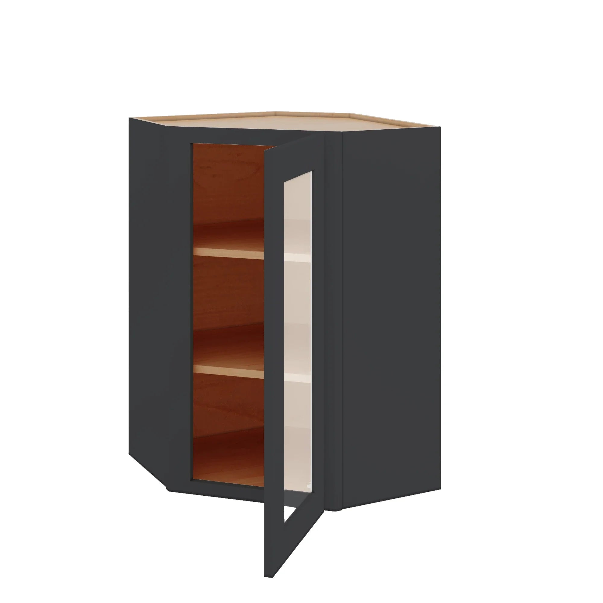 Modernform Cabinet Onyx Black Shaker 24" W X 36" H X 12" D Wall Diagonal Corner Glass Door Cabinet