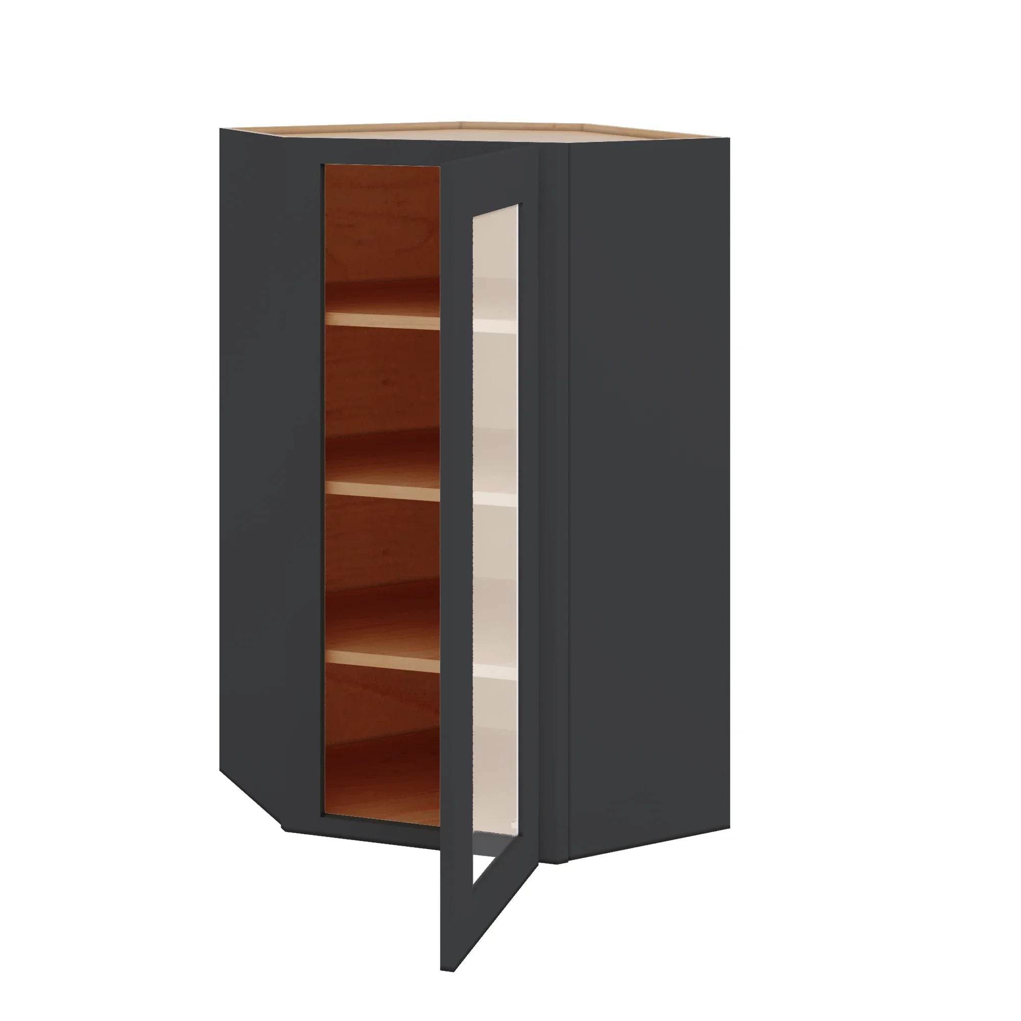 Modernform Cabinet Onyx Black Shaker 24" W X 42" H X 12" D Wall Diagonal Corner Glass Door Cabinet