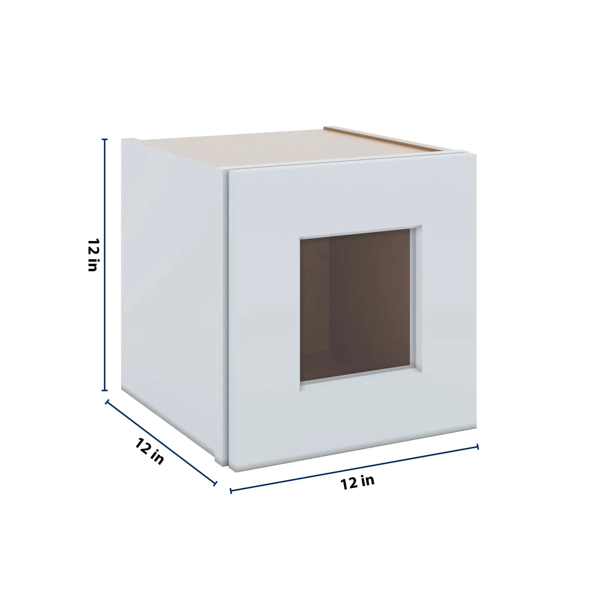 J&K White Shaker S8 Wall Glass Cabinet - 12" W x 12" H (No Glass Insert)