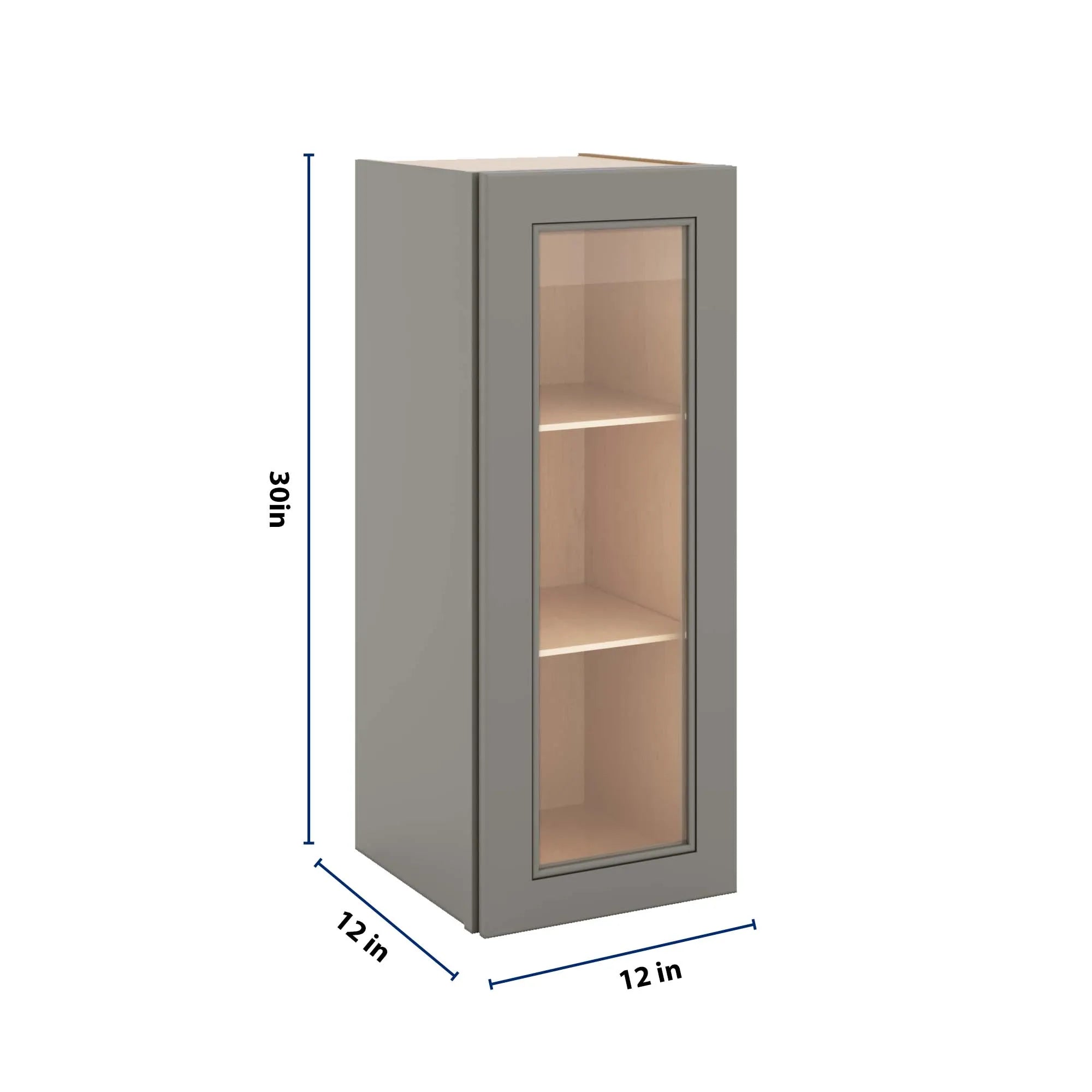 J&K Greige K3 Wall Glass Cabinet - 12" W x 30" H (No Glass Insert)