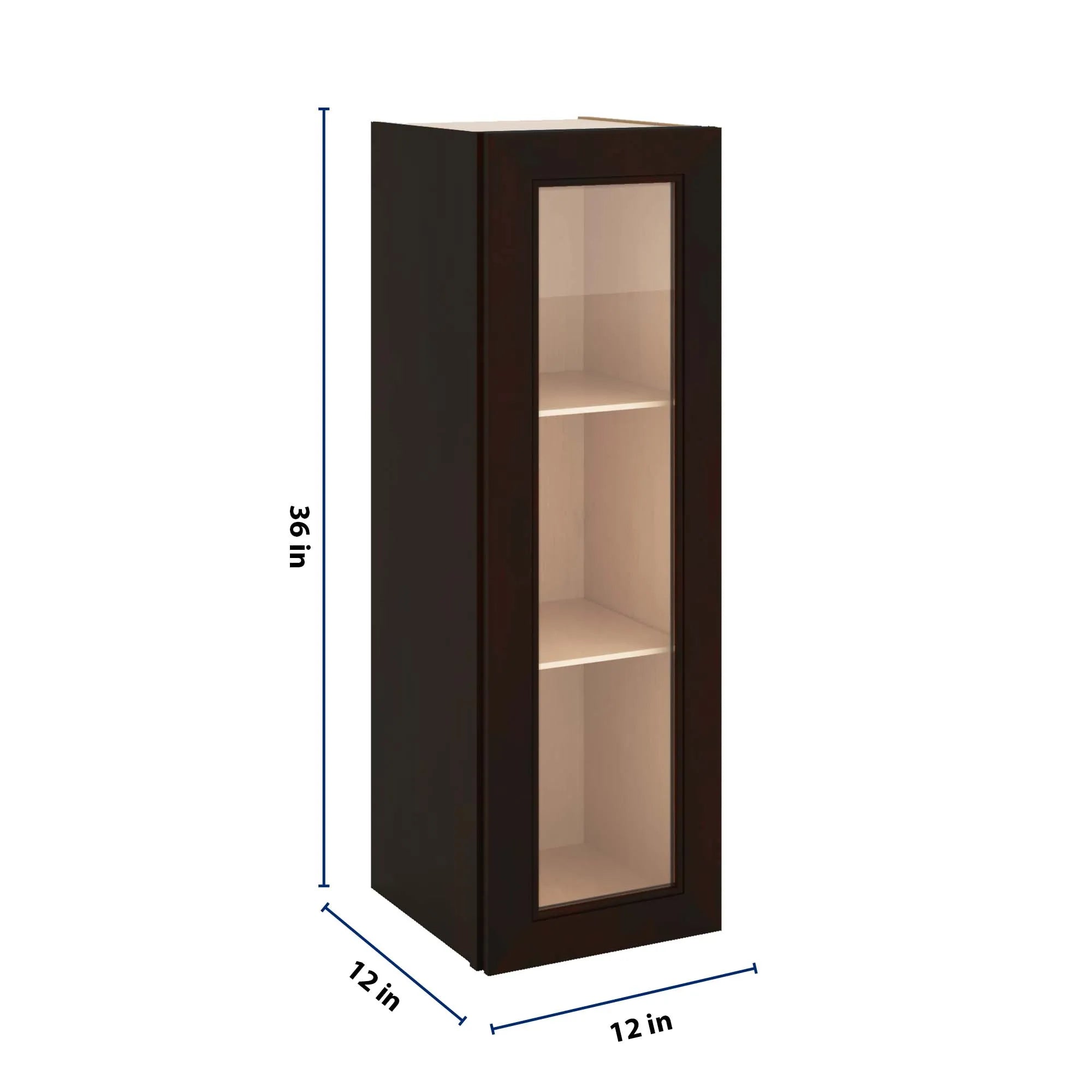 J&K Espresso K8 Wall Glass Cabinet - 12" W x 36" H (No Glass Insert)