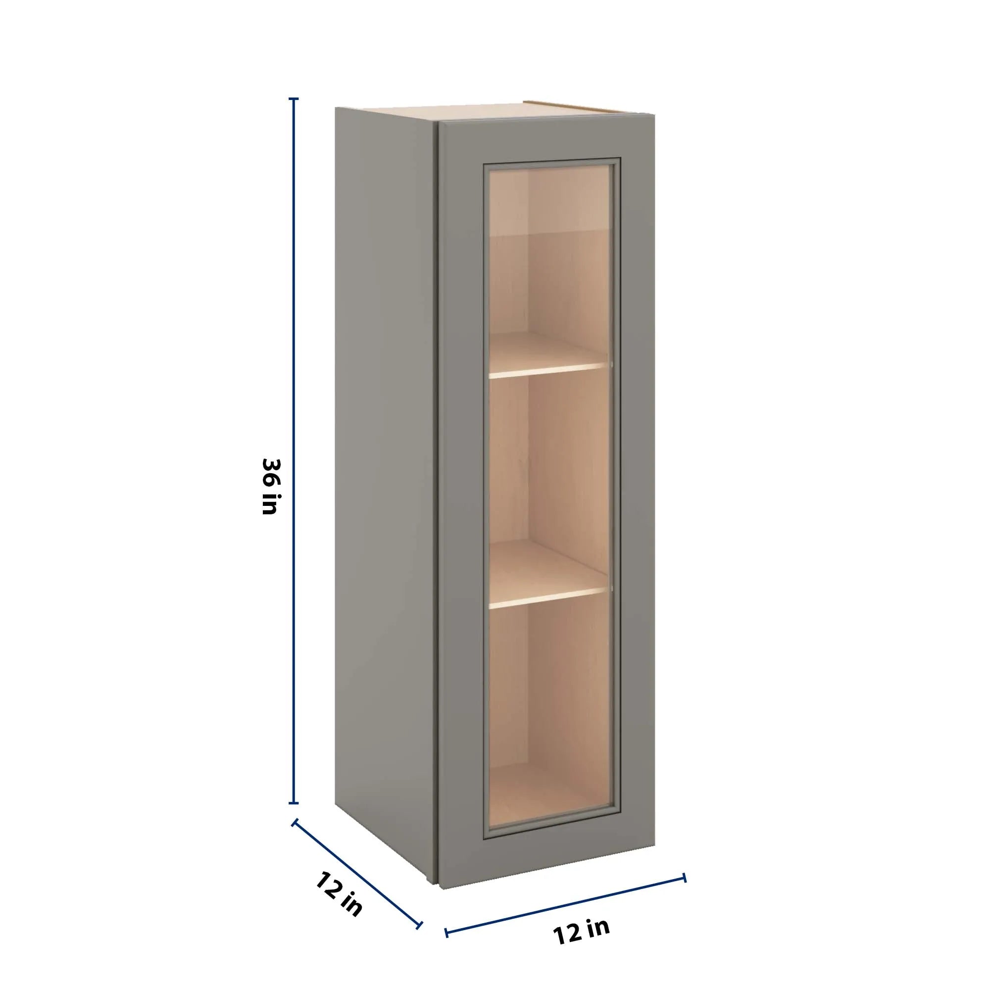 J&K Greige K3 Wall Glass Cabinet - 12" W x 36" H (No Glass Insert)