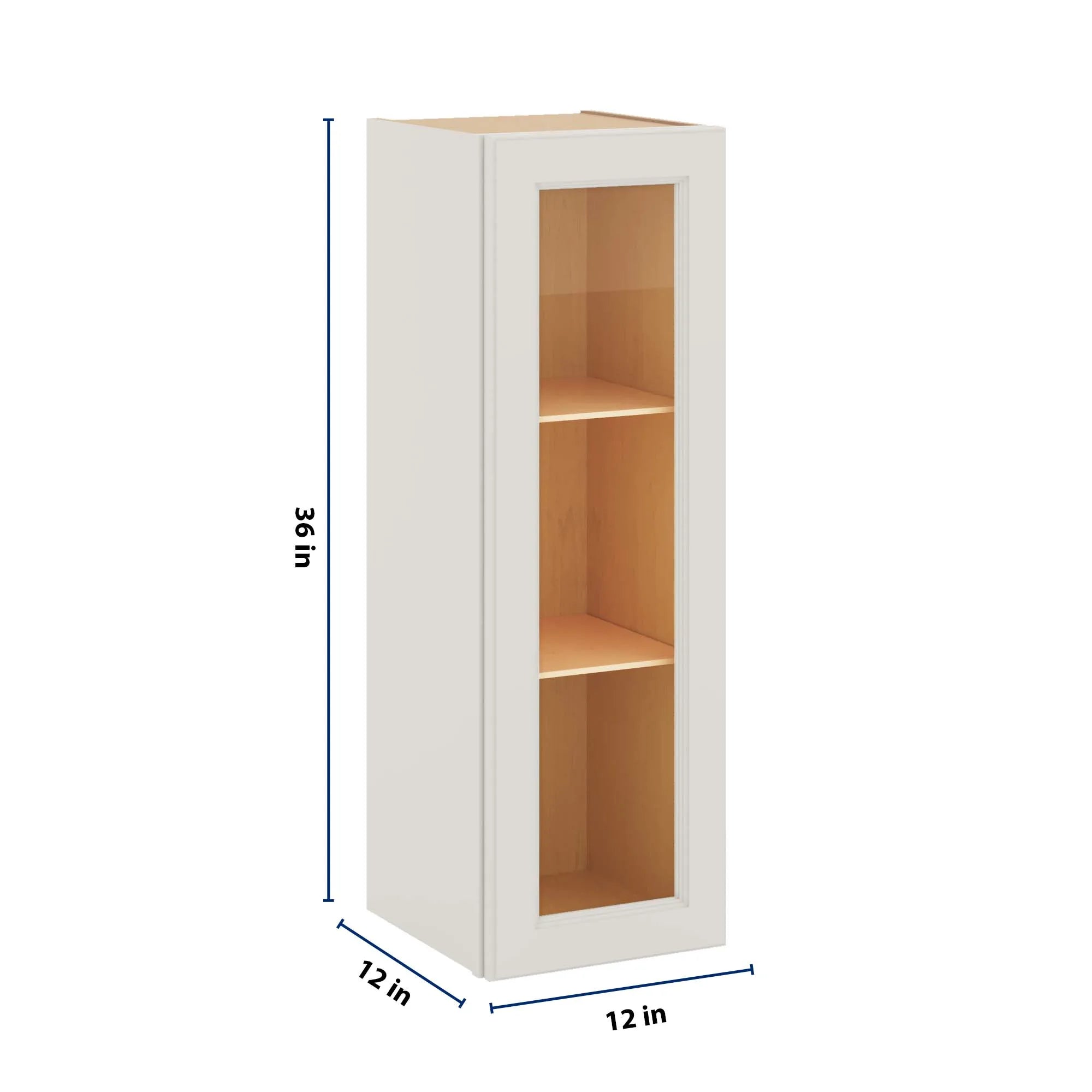 J&K Dove E1 Wall Glass Cabinet - 12" W x 36" H (No Glass Insert)