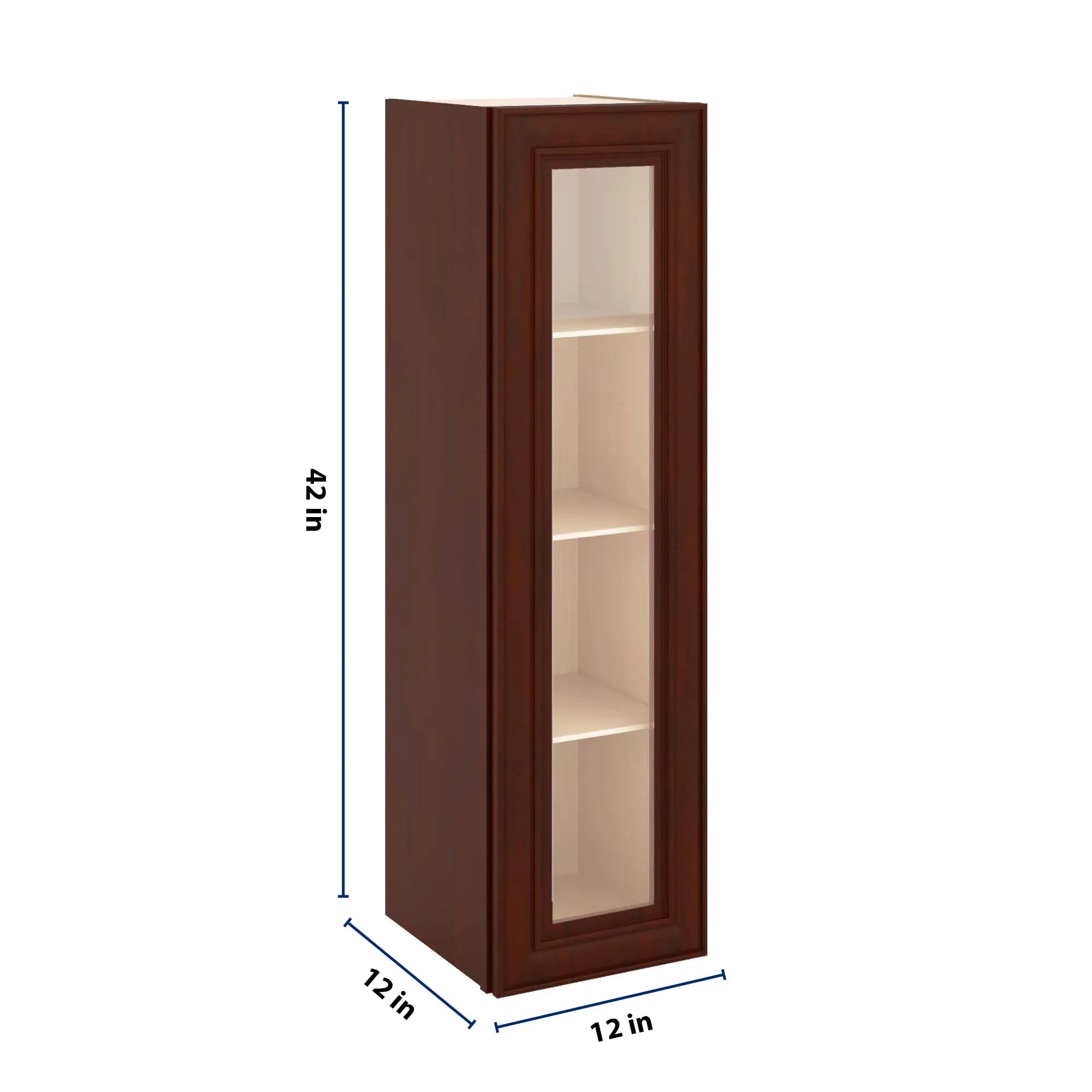 J&K Mahogany J5 Wall Glass Cabinet - 12" W x 42" H (No Glass Insert)