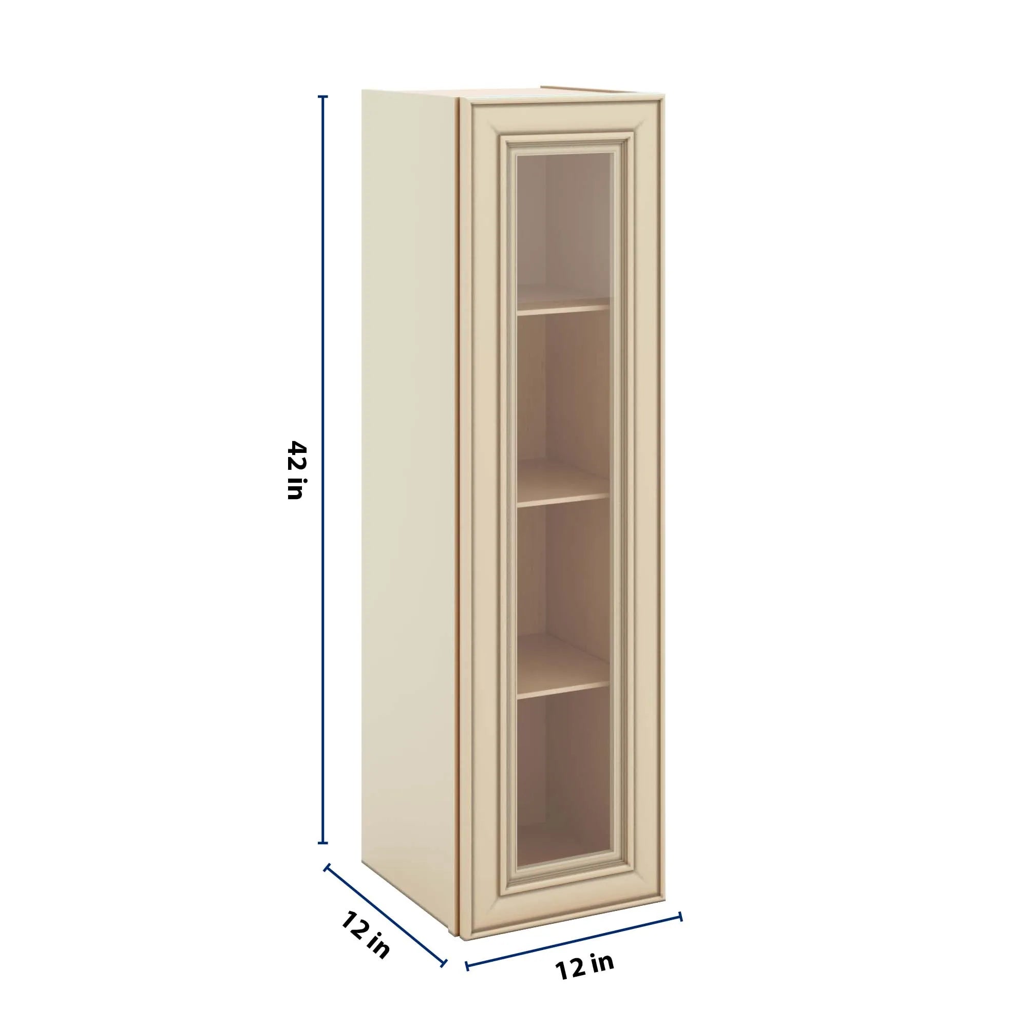 J&K Creme Glazed A7 Wall Glass Cabinet - 12" W x 42" H (No Glass Insert)
