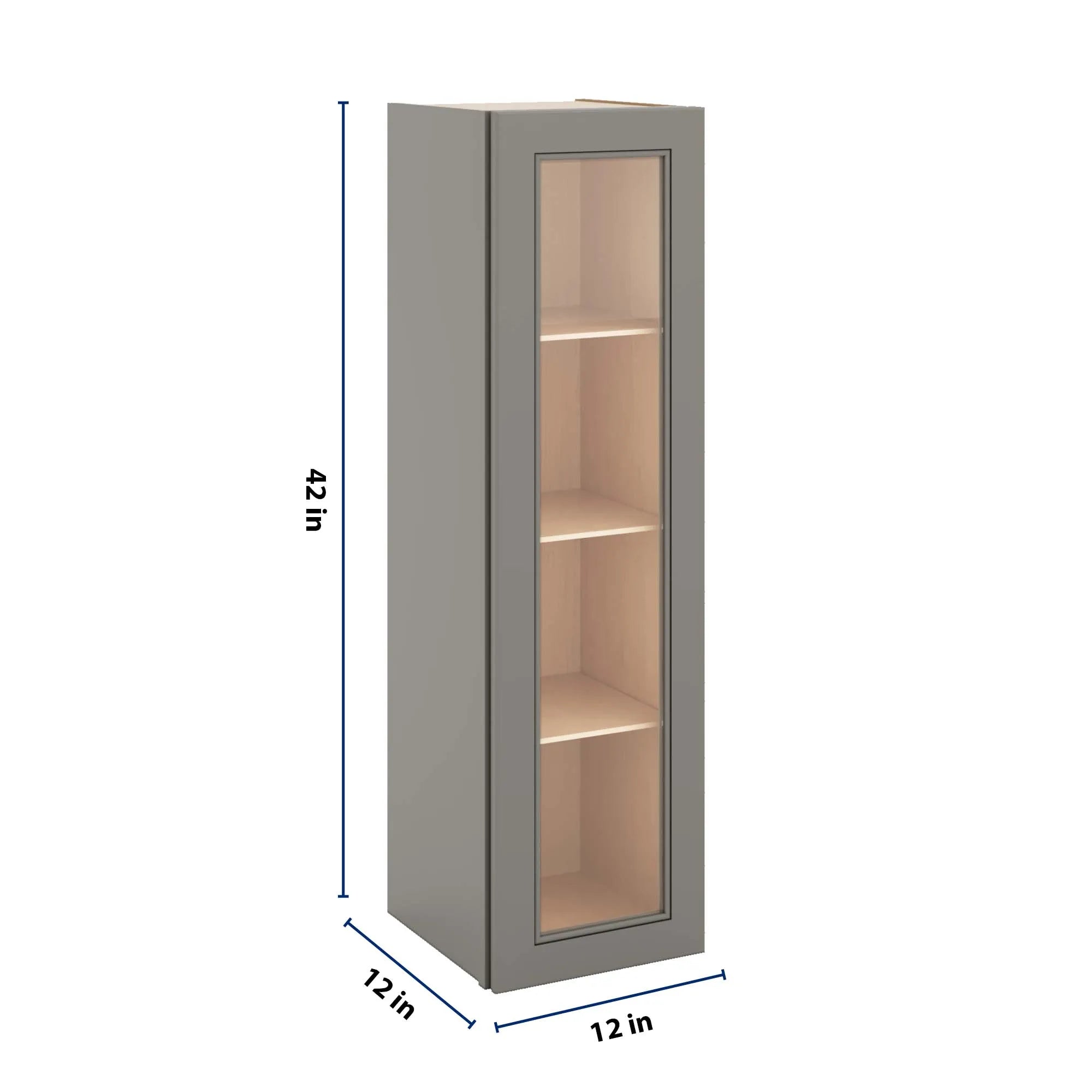 J&K Greige K3 Wall Glass Cabinet - 12" W x 42" H (No Glass Insert)