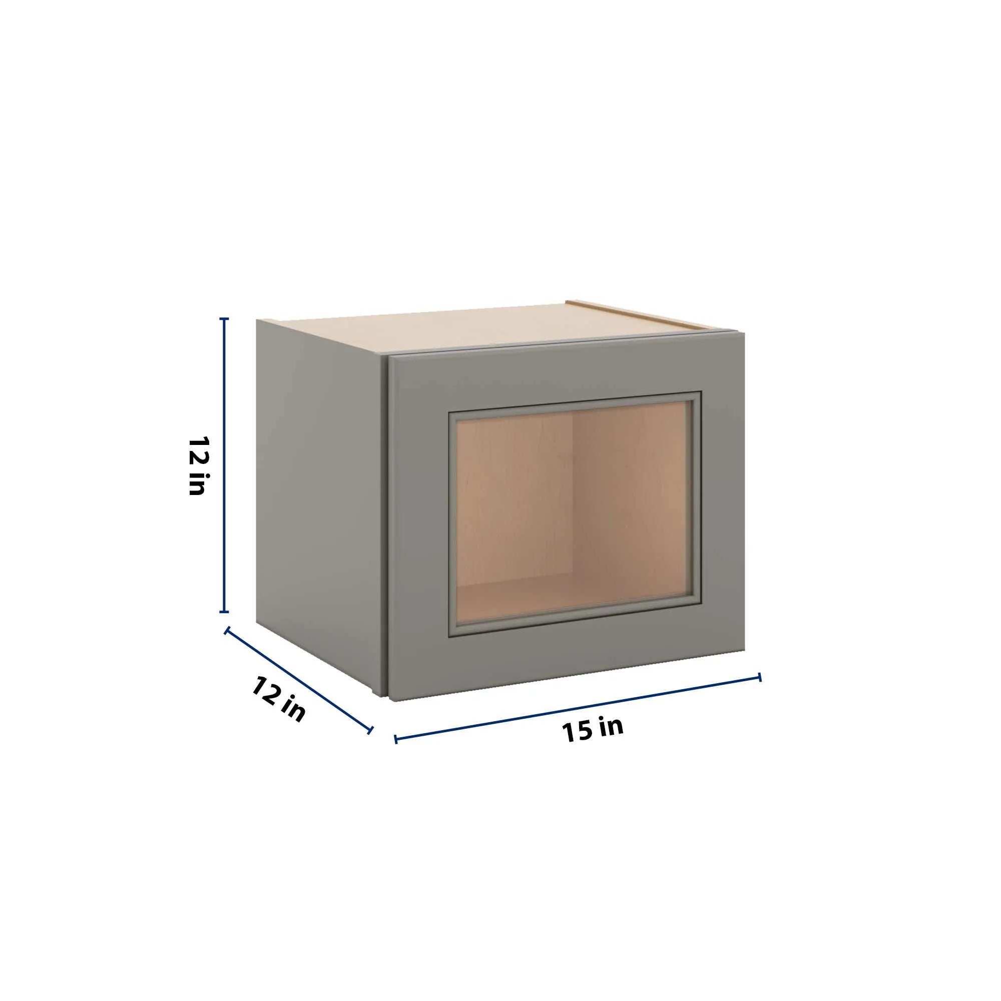 J&K Greige K3 Wall Glass Cabinet - 15" W x 12" H (No Glass Insert)