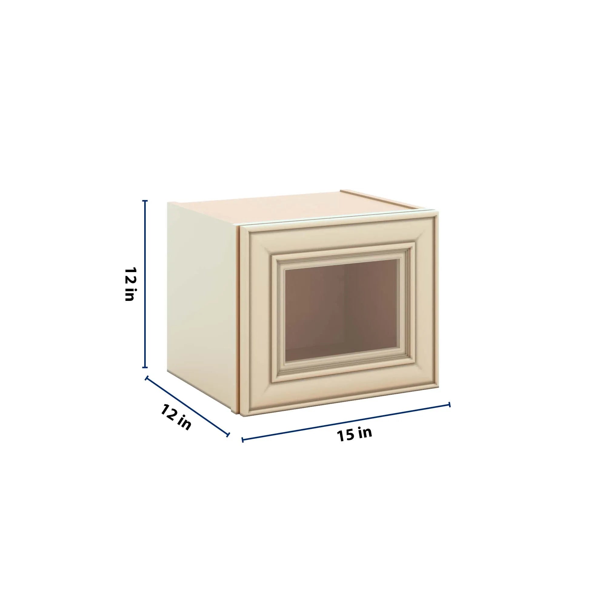 J&K Creme Glazed A7 Wall Glass Cabinet - 15" W x 12" H (No Glass Insert)