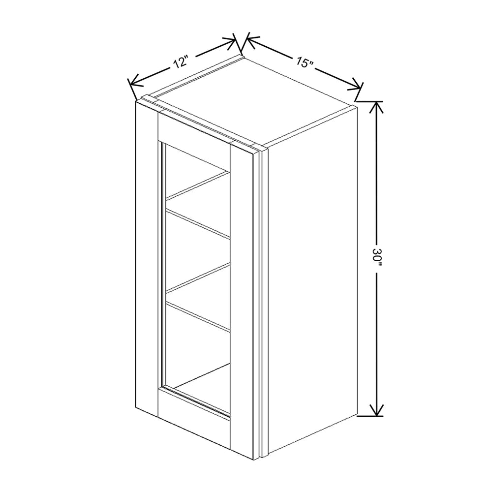 J&K White Shaker S8 Wall Glass Cabinet - 15" W x 30" H (No Glass Insert)