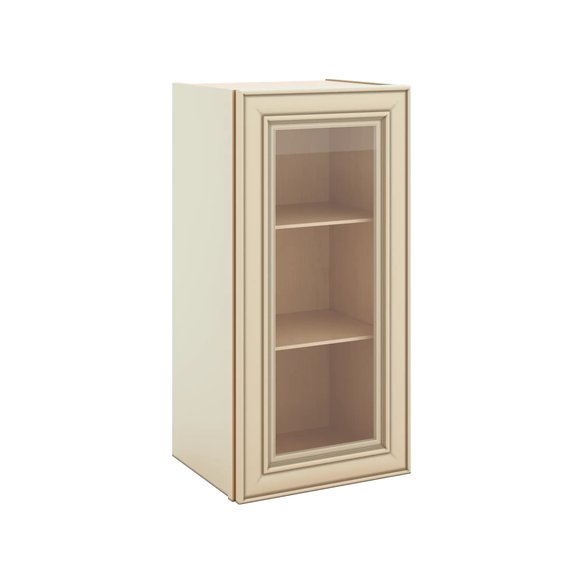 J&K Creme Glazed A7 Wall Glass Cabinet - 15" W x 30" H (No Glass Insert)