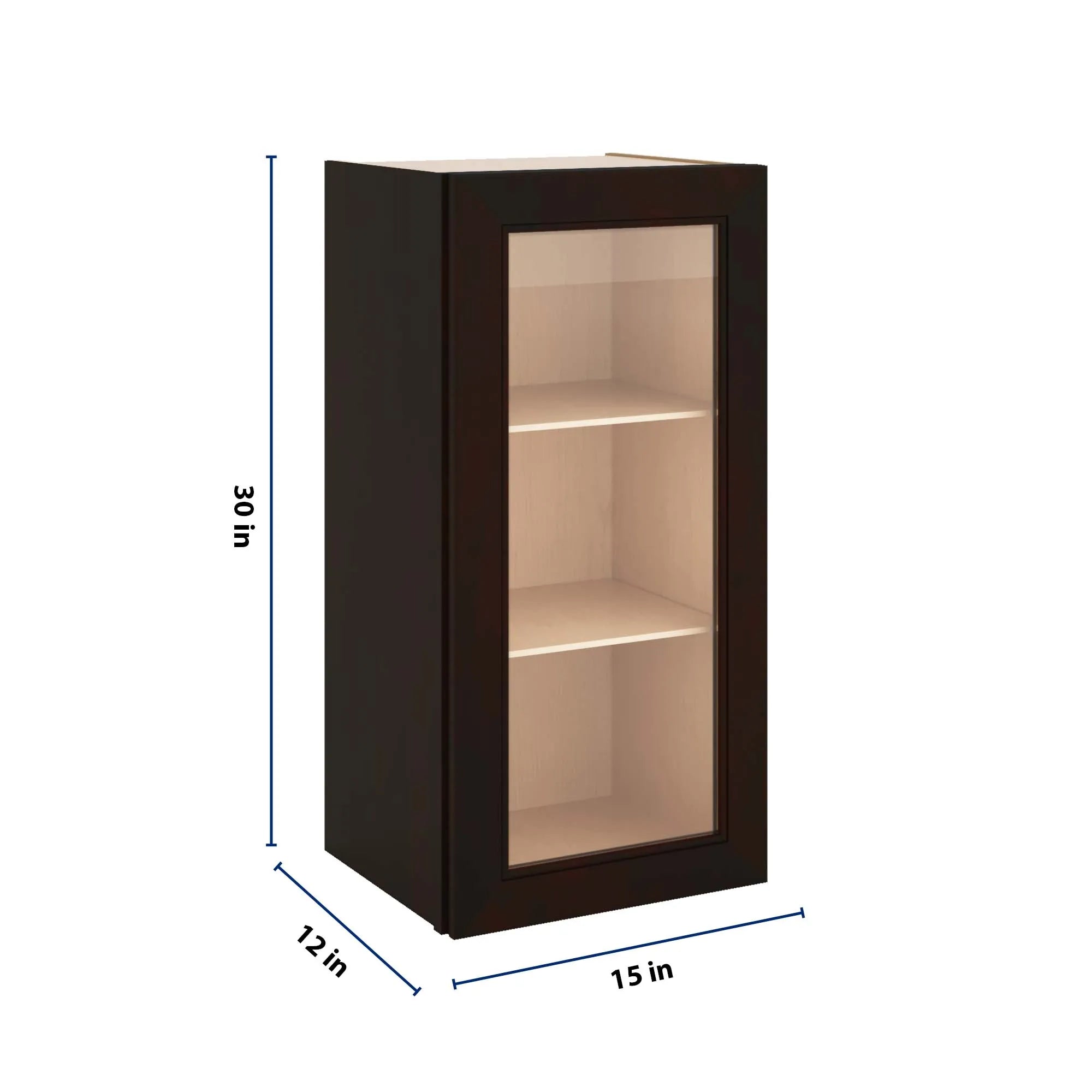 J&K Espresso K8 Wall Glass Cabinet - 15" W x 30" H (No Glass Insert)