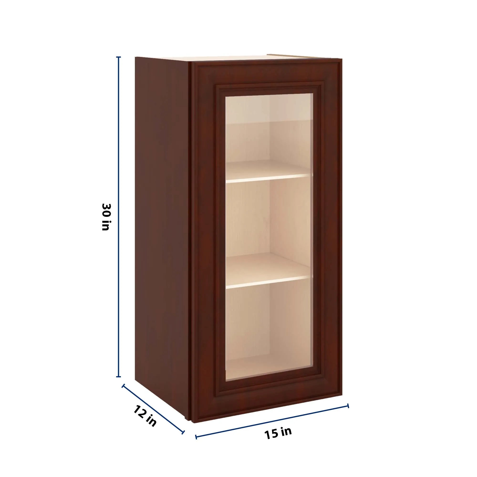 J&K Mahogany J5 Wall Glass Cabinet - 15" W x 30" H (No Glass Insert)