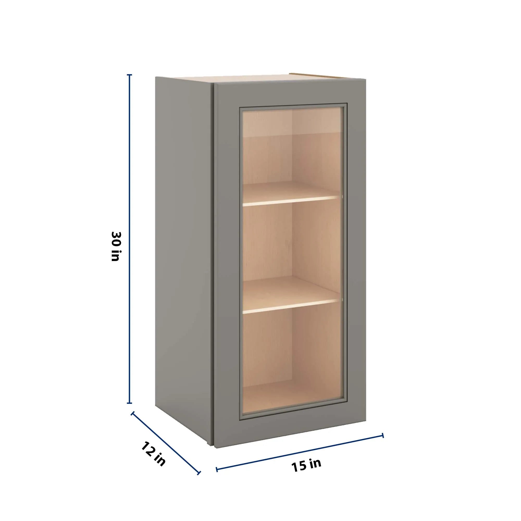 J&K Greige K3 Wall Glass Cabinet - 15" W x 30" H (No Glass Insert)