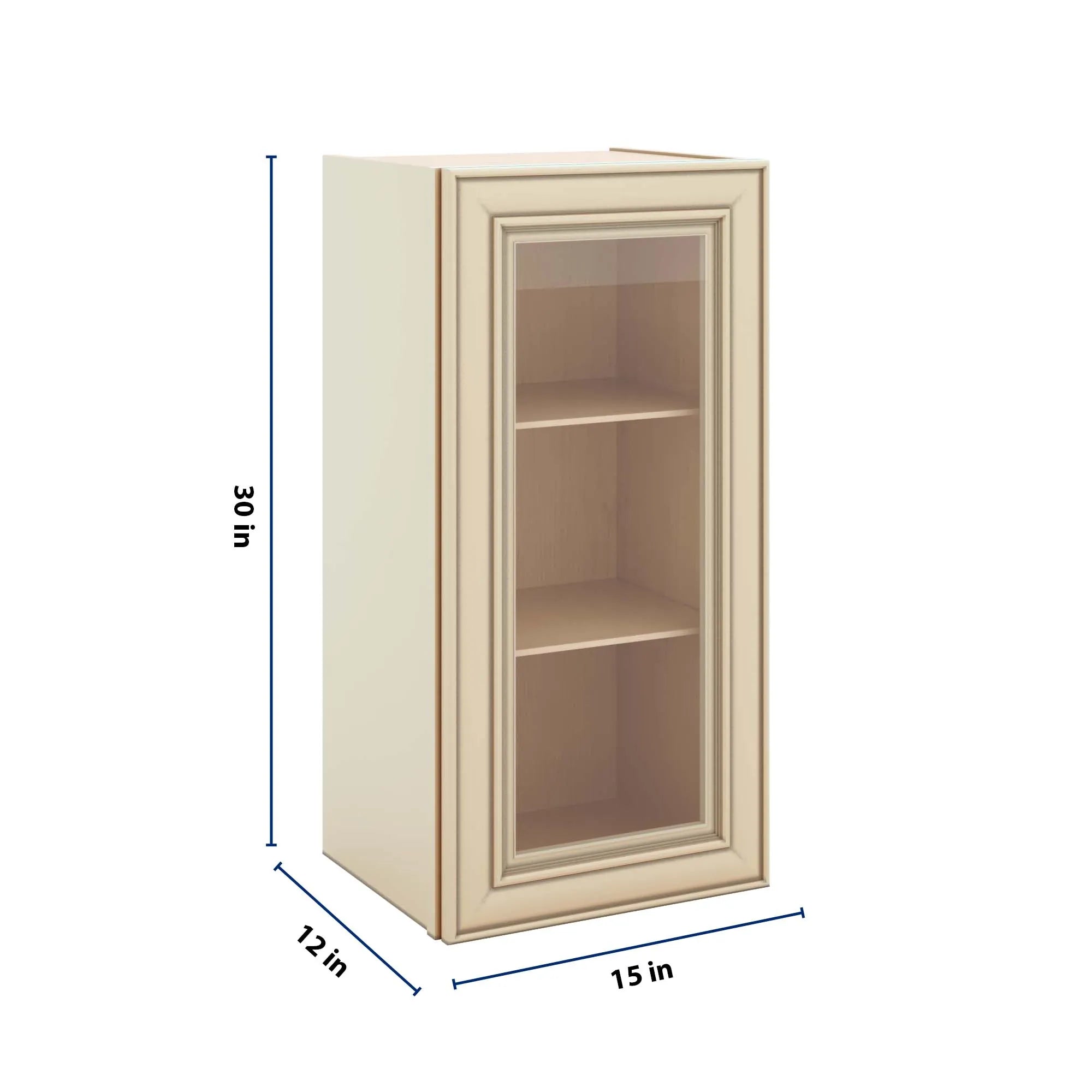J&K Creme Glazed A7 Wall Glass Cabinet - 15" W x 30" H (No Glass Insert)