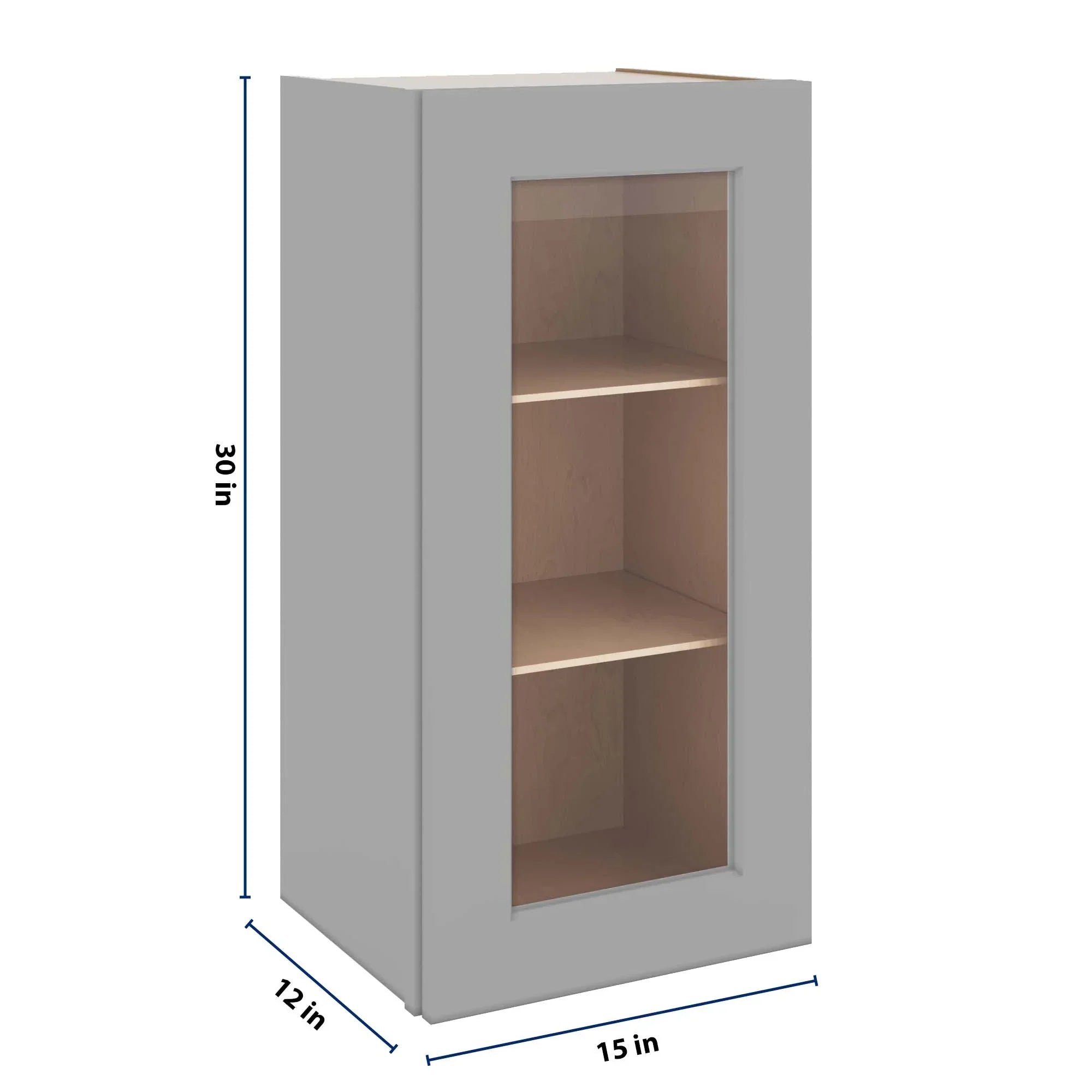 J&K Castle Grey S5 Wall Glass Cabinet - 15" W x 30" H (No Glass Insert)