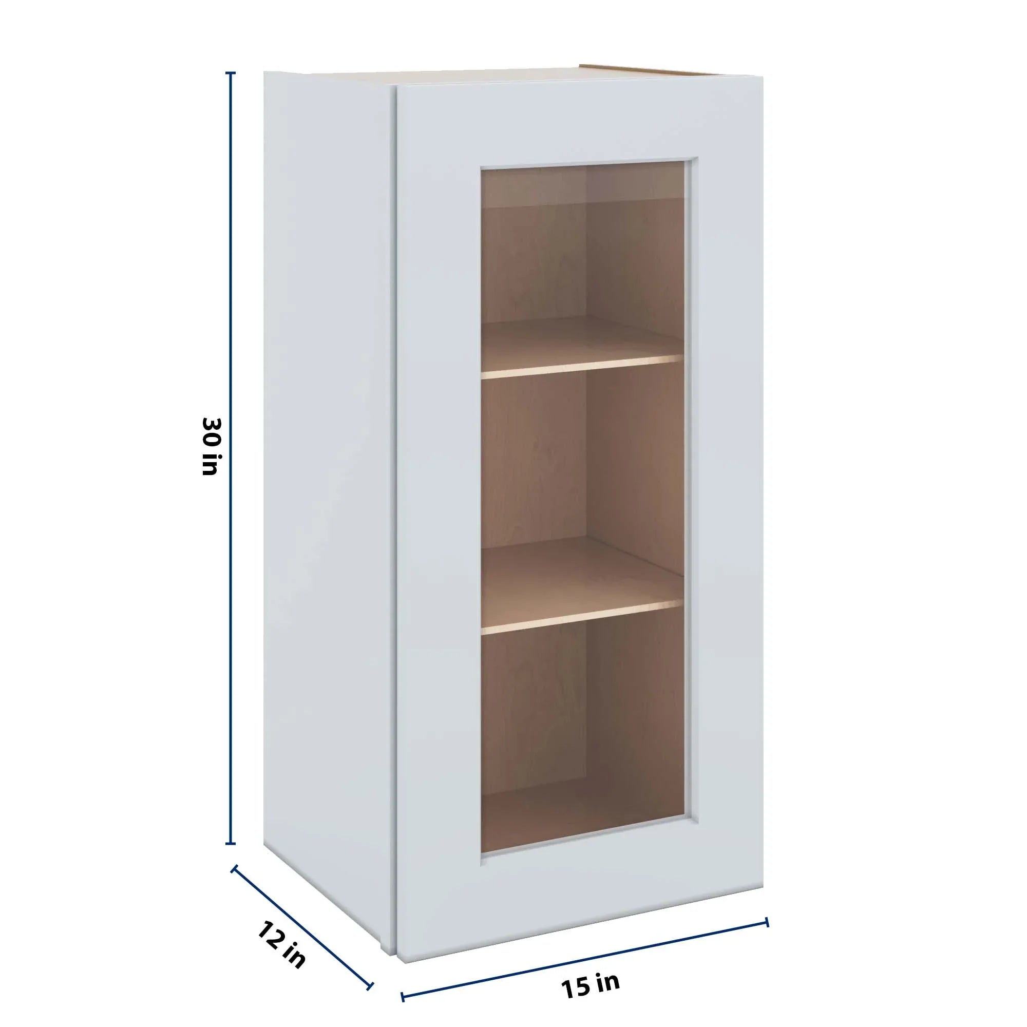 J&K White Shaker S8 Wall Glass Cabinet - 15" W x 30" H (No Glass Insert)