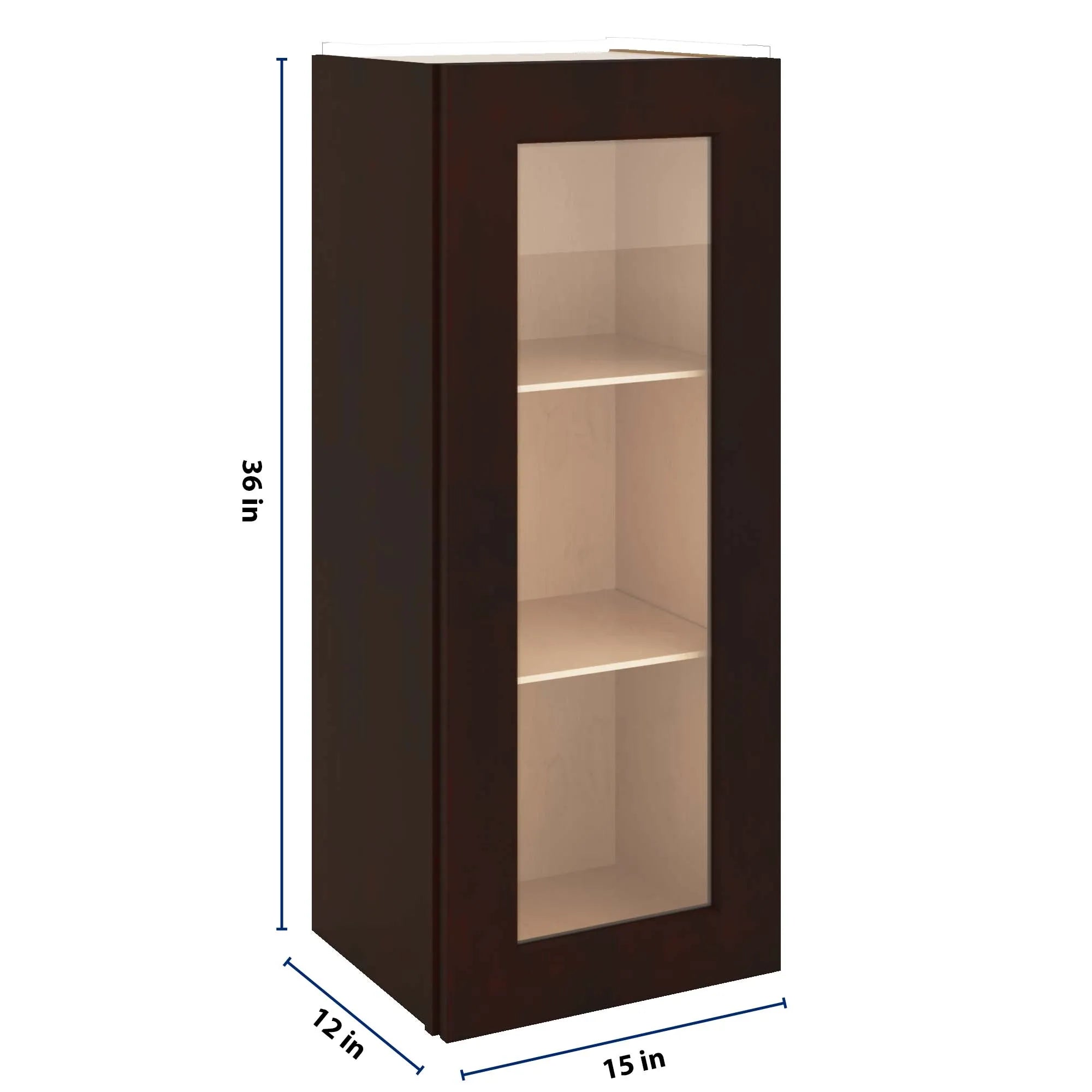 J&K Java Coffee S1 Wall Glass Cabinet - 15" W x 36" H (No Glass Insert)