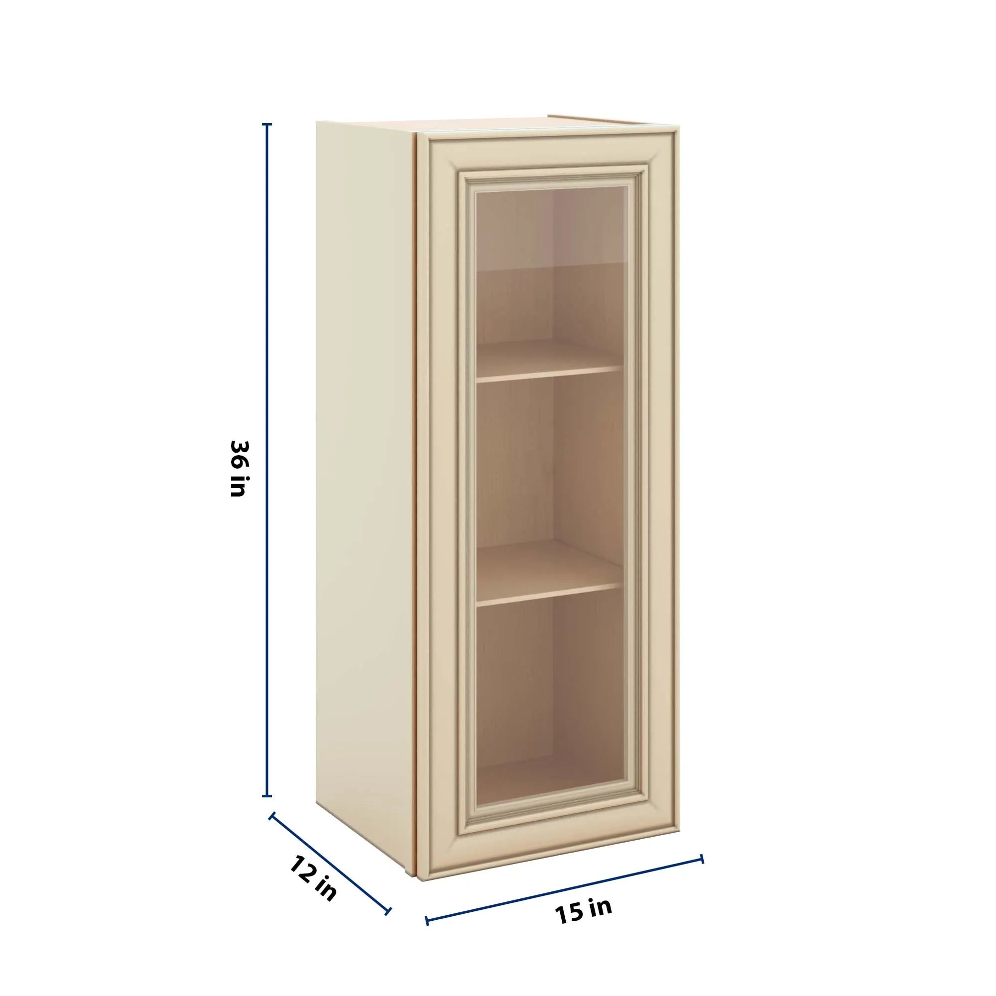 J&K Creme Glazed A7 Wall Glass Cabinet - 15" W x 36" H (No Glass Insert)