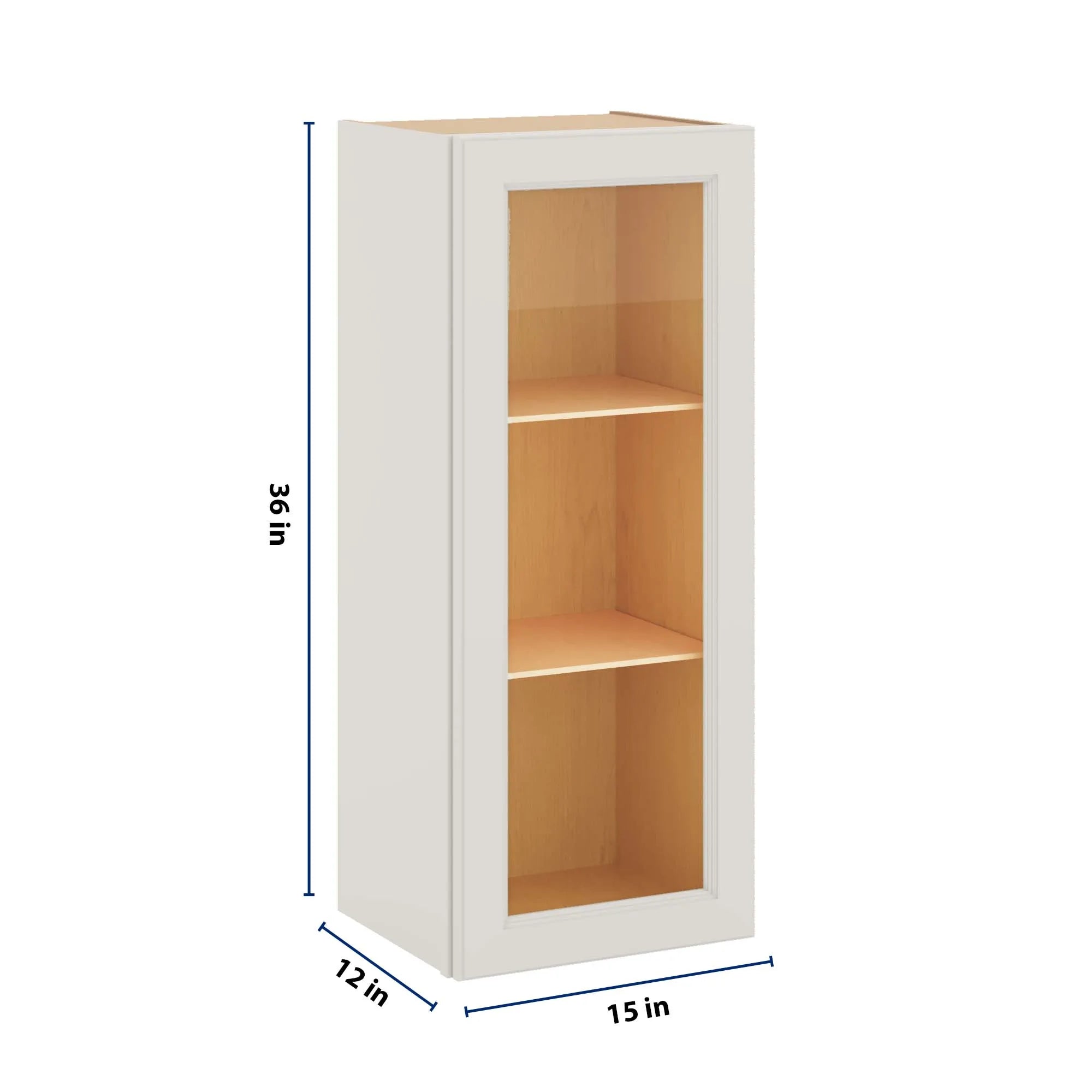 J&K Dove E1 Wall Glass Cabinet - 15" W x 36" H (No Glass Insert)