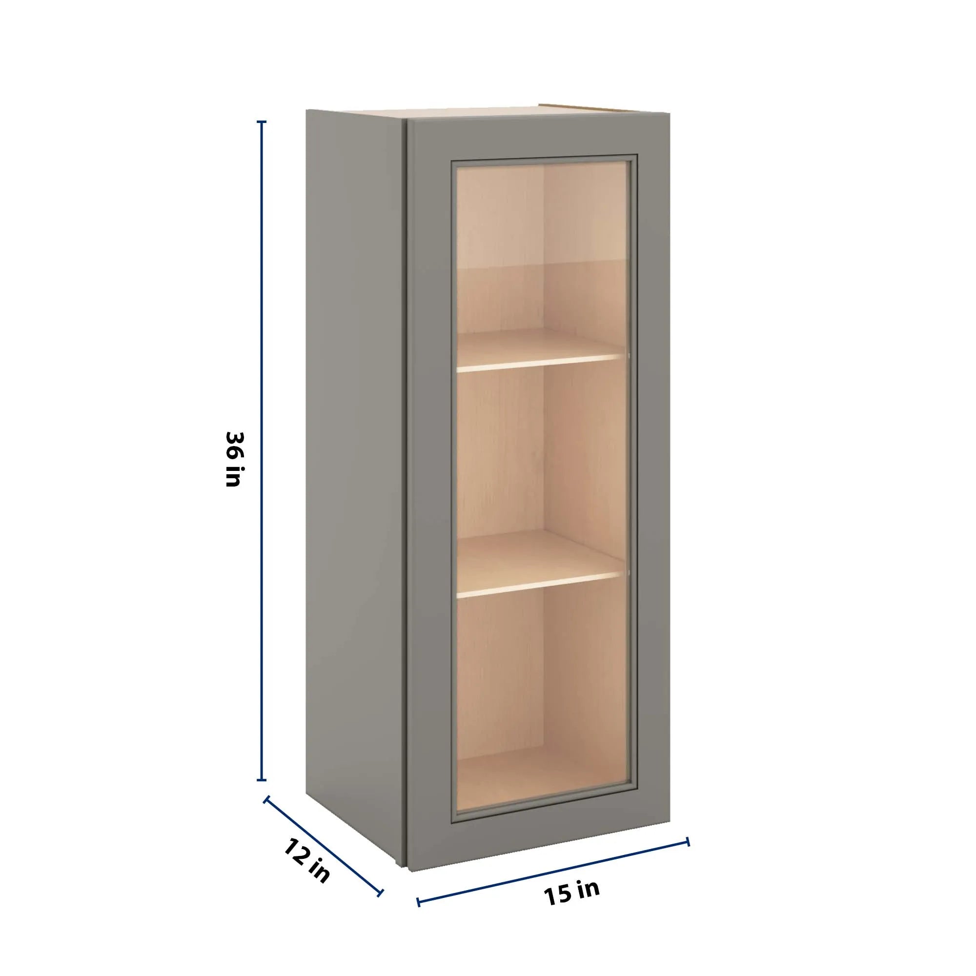 J&K Greige K3 Wall Glass Cabinet - 15" W x 36" H (No Glass Insert)