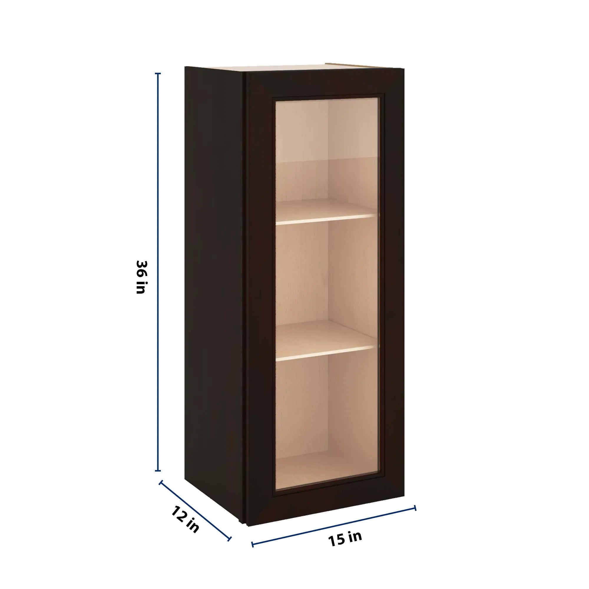 J&K Espresso K8 Wall Glass Cabinet - 15" W x 36" H (No Glass Insert)