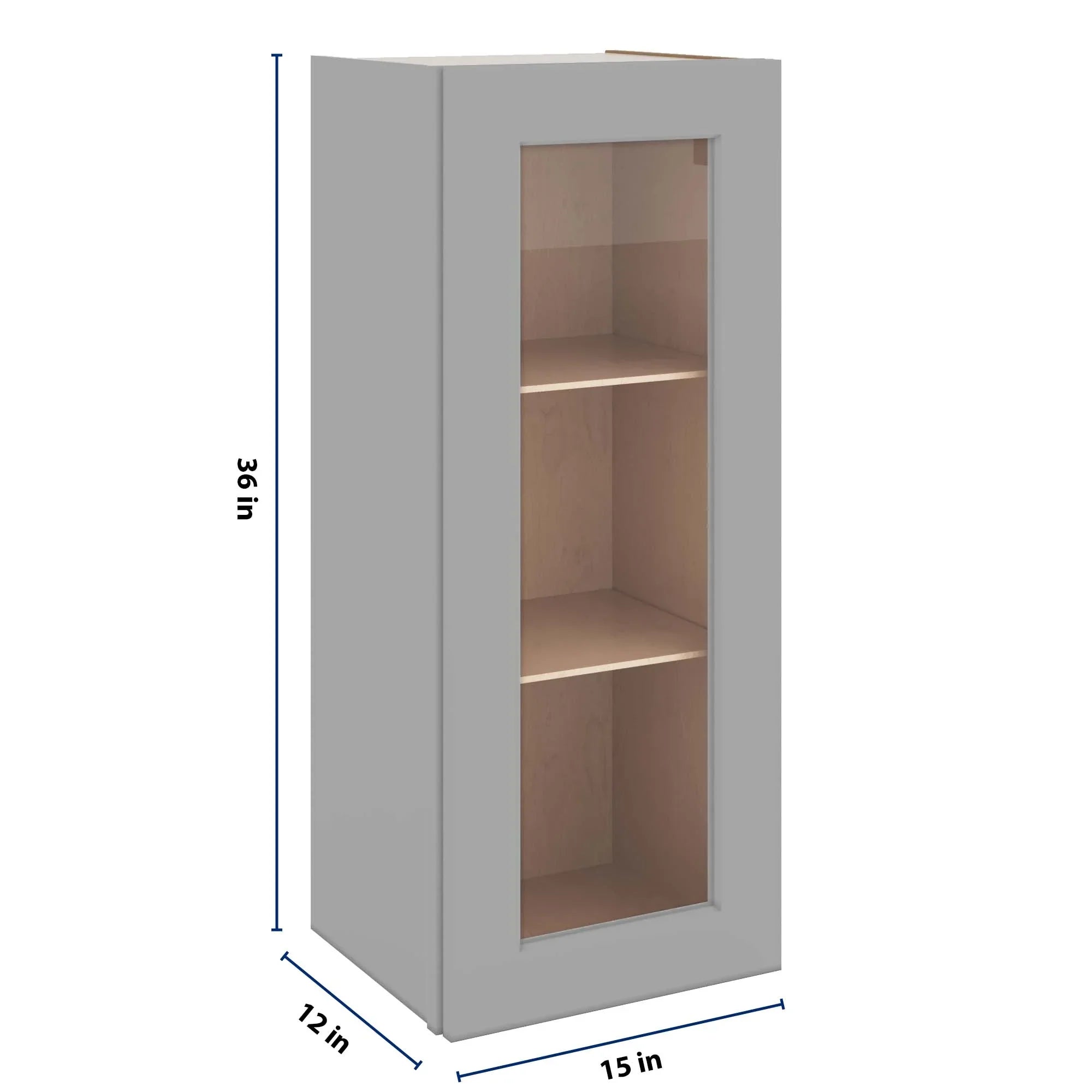 J&K Castle Grey S5 Wall Glass Cabinet - 15" W x 36" H (No Glass Insert)