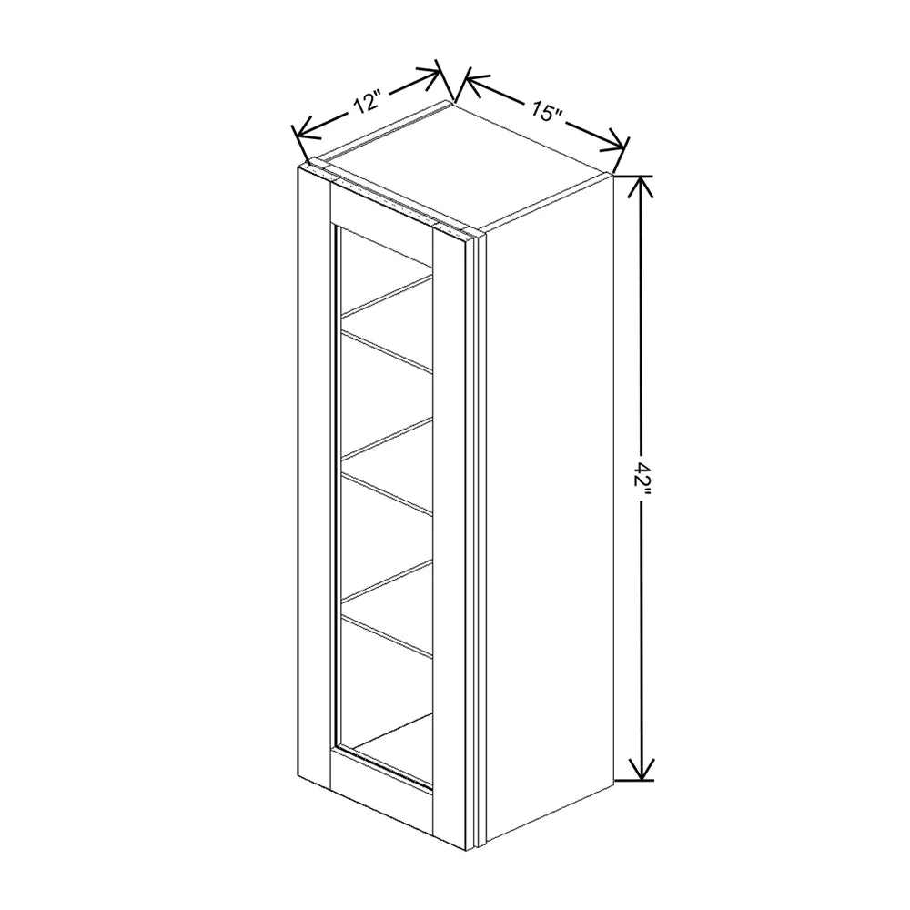 J&K Chocolate Glazed M01 Wall Glass Cabinet - 15" W x 42" H (No Glass Insert)