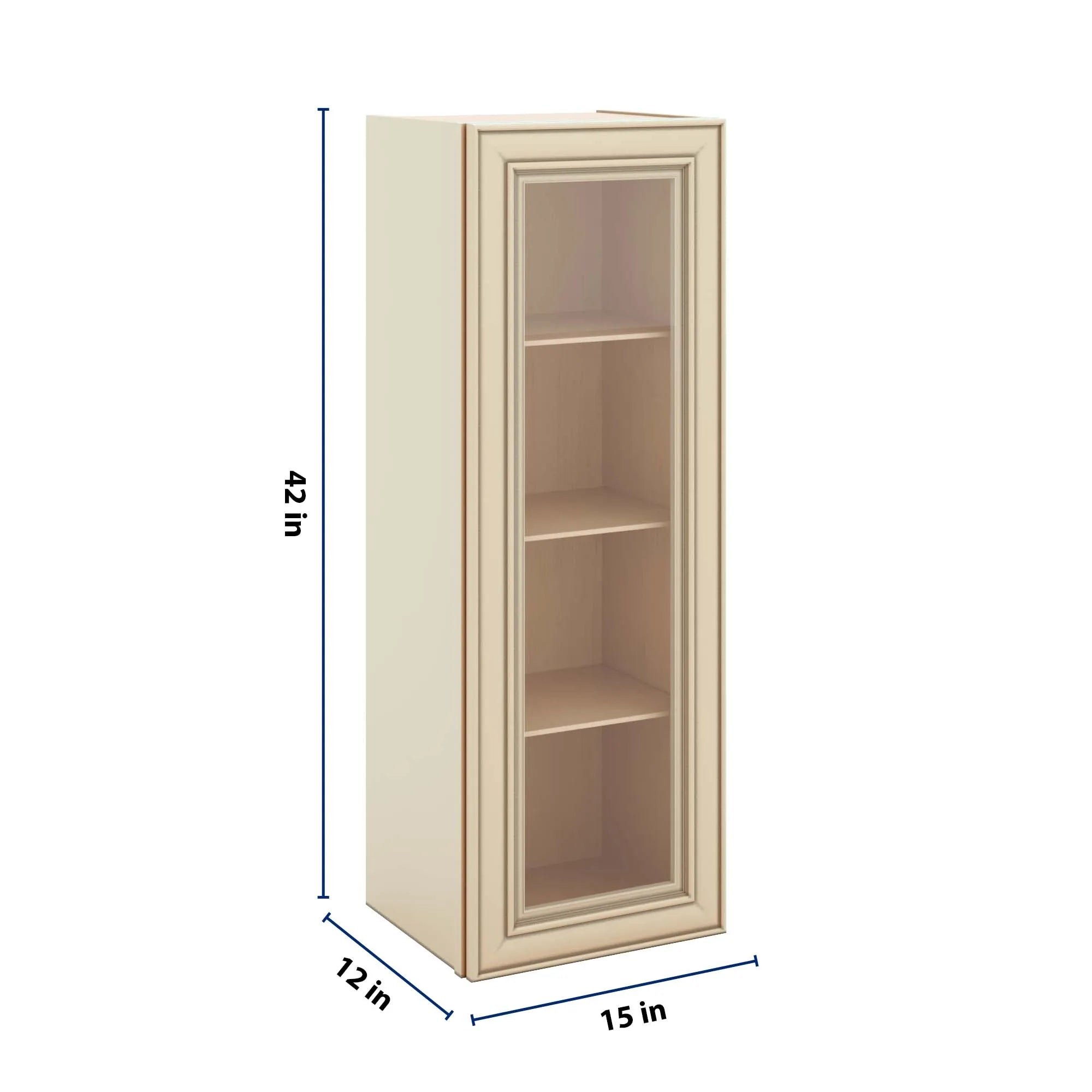 J&K Creme Glazed A7 Wall Glass Cabinet - 15" W x 42" H (No Glass Insert)