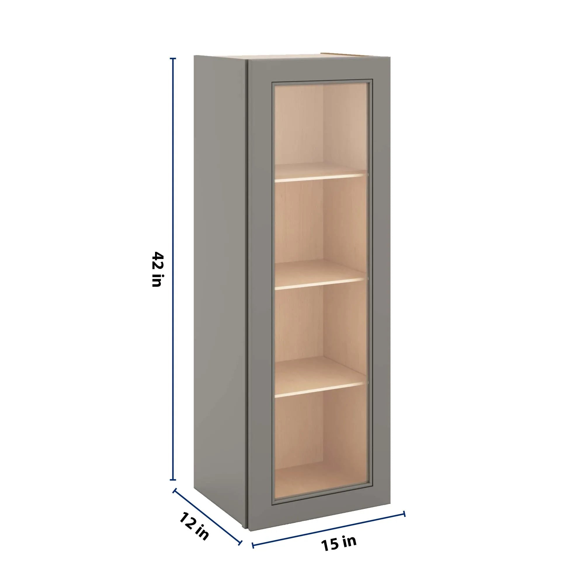 J&K Greige K3 Wall Glass Cabinet - 15" W x 42" H (No Glass Insert)