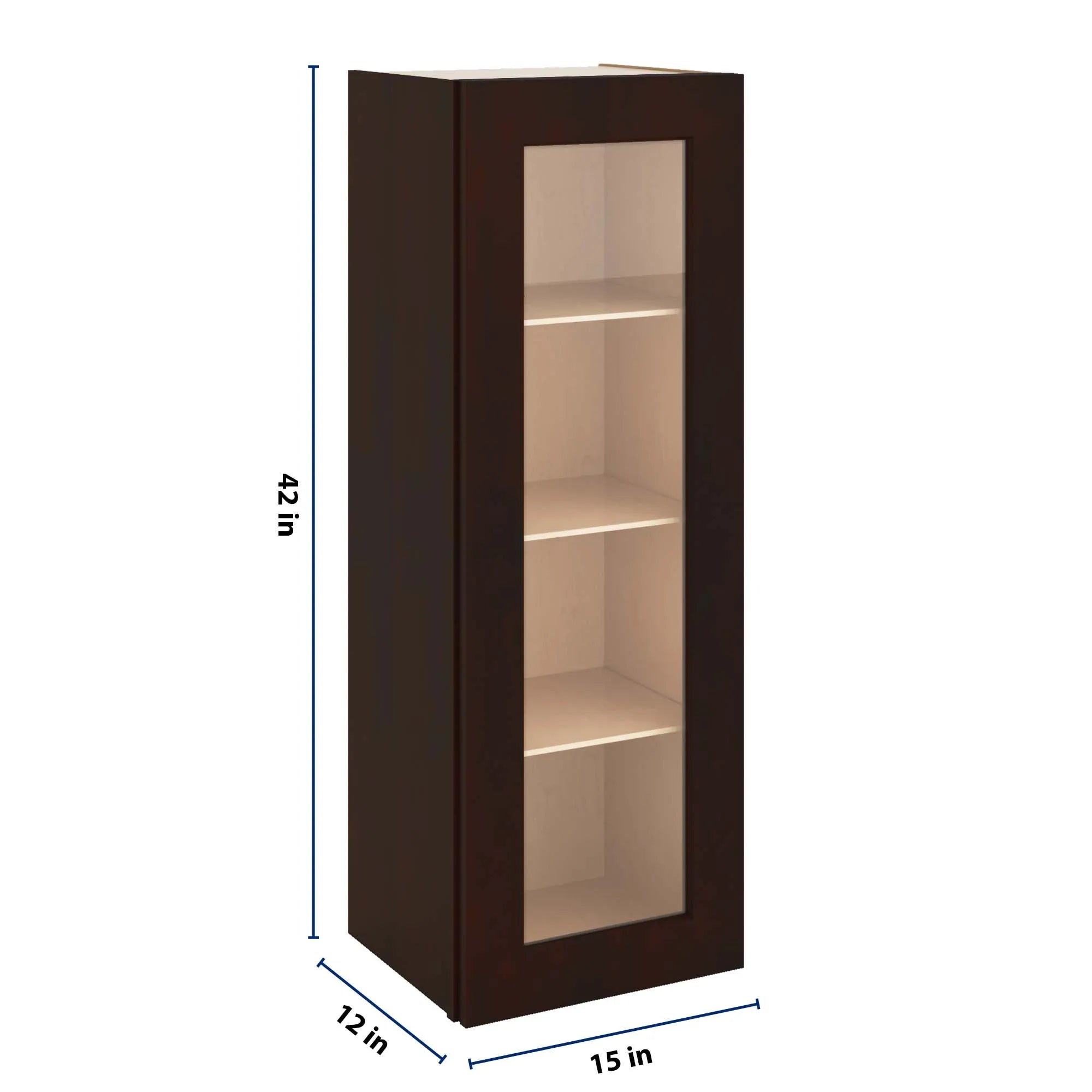 J&K Java Coffee S1 Wall Glass Cabinet - 15" W x 42" H (No Glass Insert)