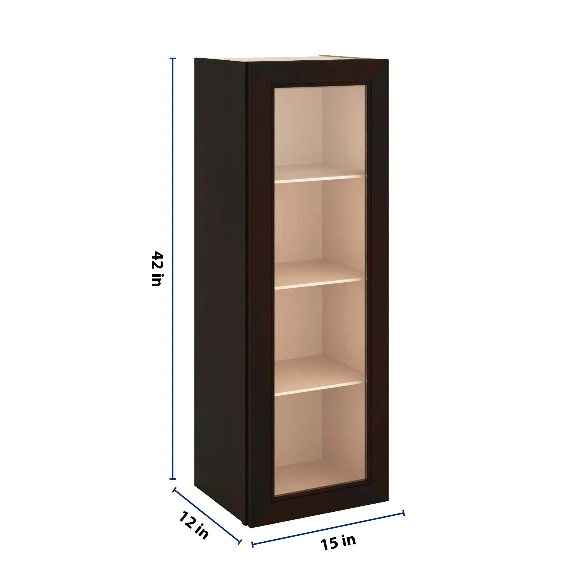 J&K Espresso K8 Wall Glass Cabinet - 15" W x 42" H (No Glass Insert)