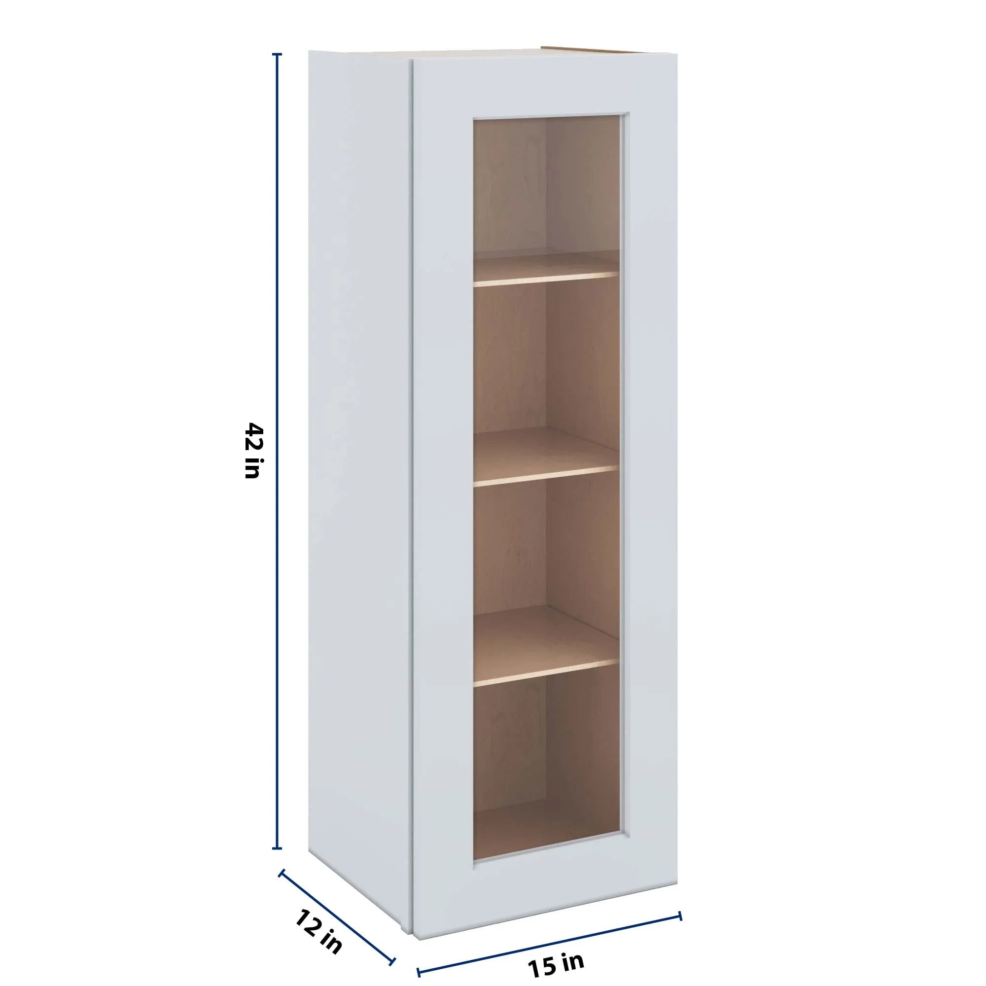 J&K White Shaker S8 Wall Glass Cabinet - 15" W x 42" H (No Glass Insert)