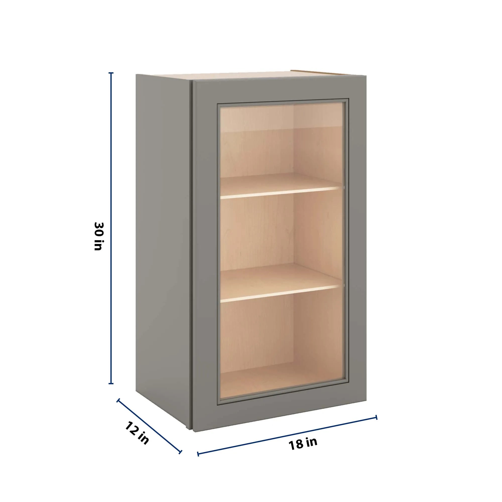 J&K Greige K3 Wall Glass Cabinet - 18" W x 30" H (No Glass Insert)