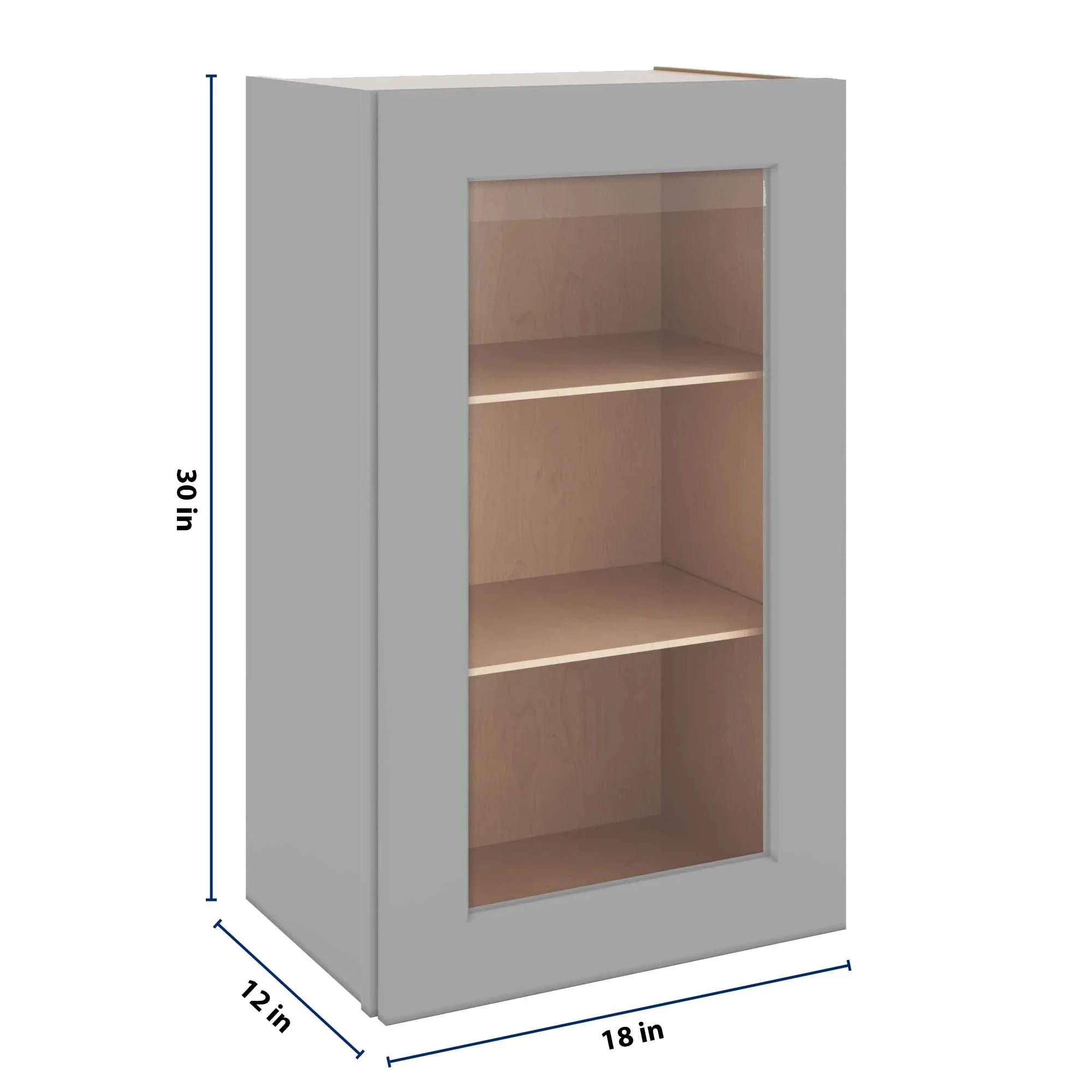 J&K Castle Grey S5 Wall Glass Cabinet - 18" W x 30" H (No Glass Insert)