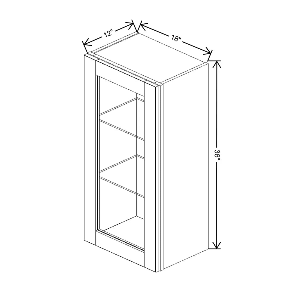 J&K White Shaker S8 Wall Glass Cabinet - 18" W x 36" H (No Glass Insert)