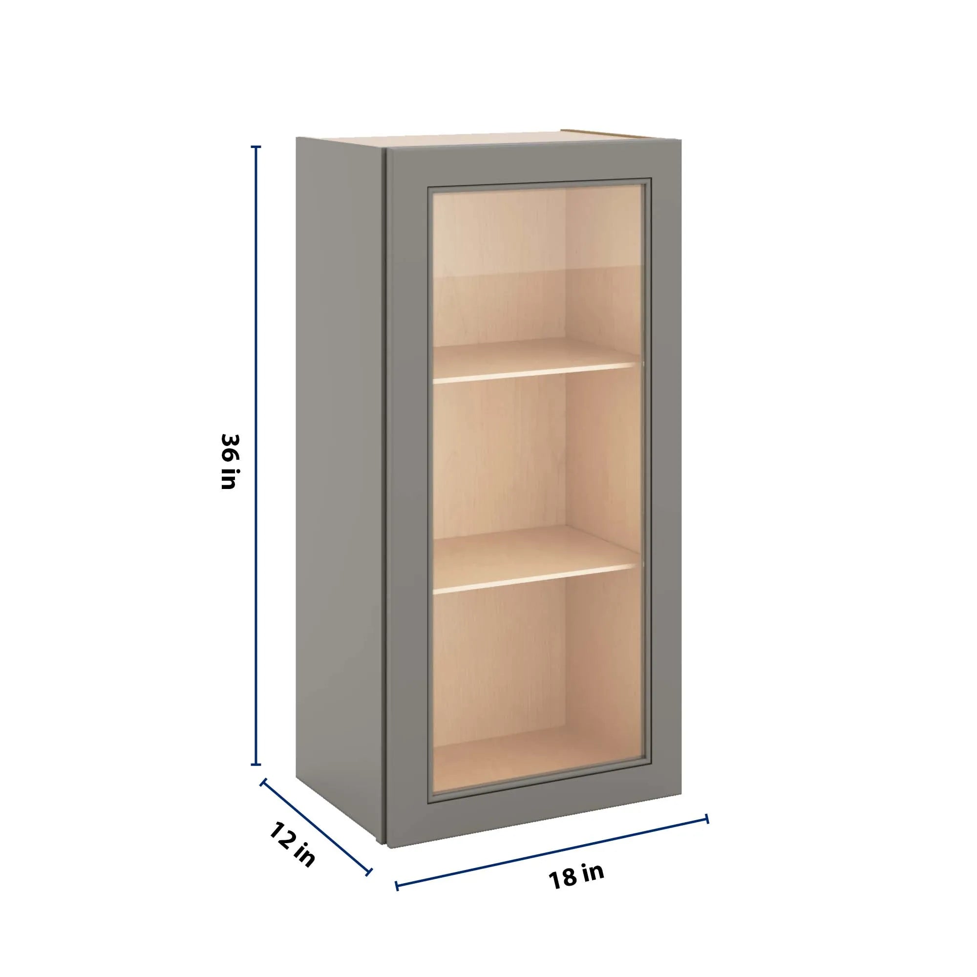 J&K Greige K3 Wall Glass Cabinet - 18" W x 36" H (No Glass Insert)