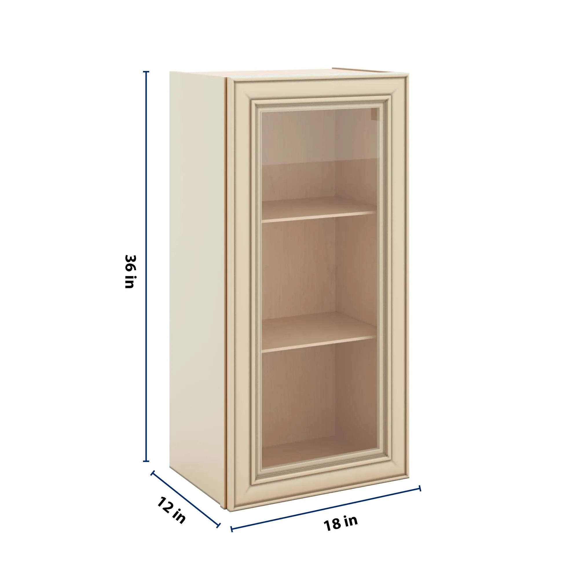 J&K Creme Glazed A7 Wall Glass Cabinet - 18" W x 36" H (No Glass Insert)