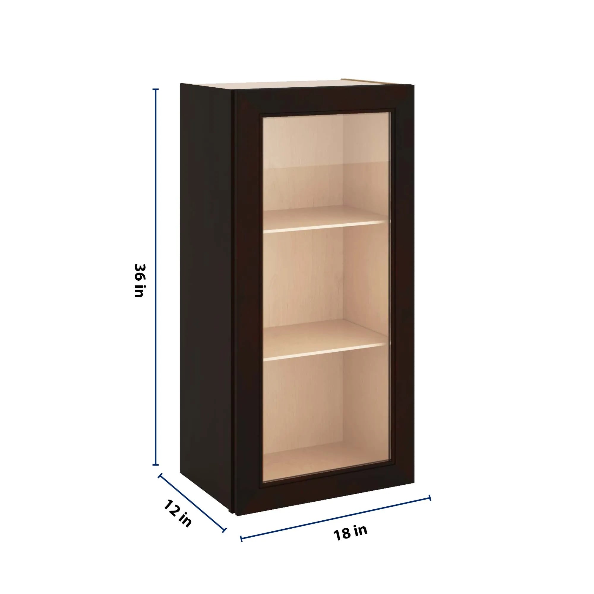 J&K Espresso K8 Wall Glass Cabinet - 18" W x 36" H (No Glass Insert)