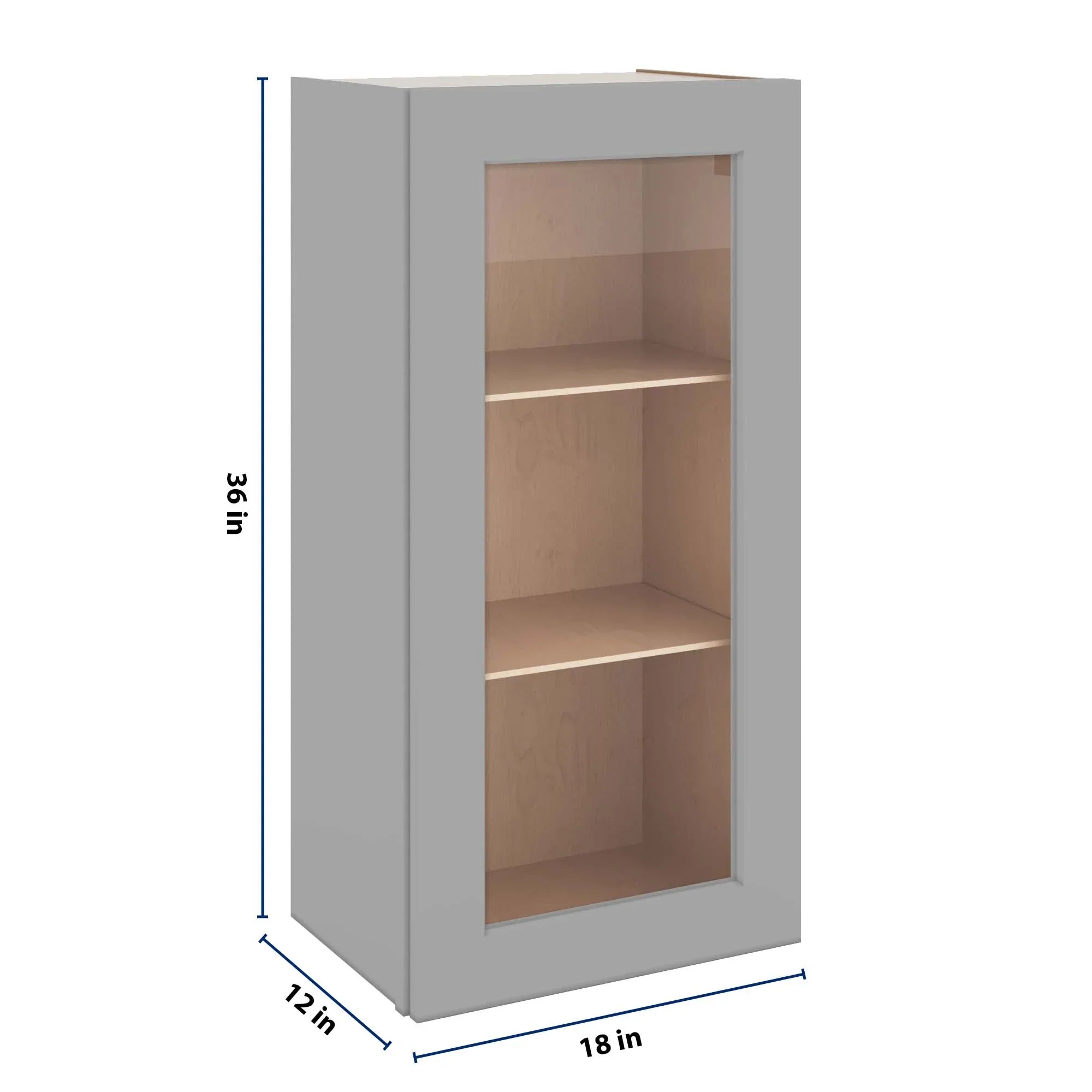 J&K Castle Grey S5 Wall Glass Cabinet - 18" W x 36" H (No Glass Insert)