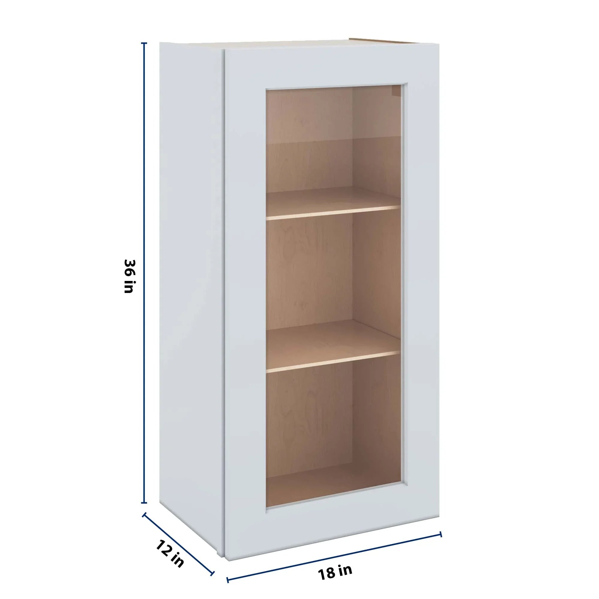 J&K White Shaker S8 Wall Glass Cabinet - 18" W x 36" H (No Glass Insert)