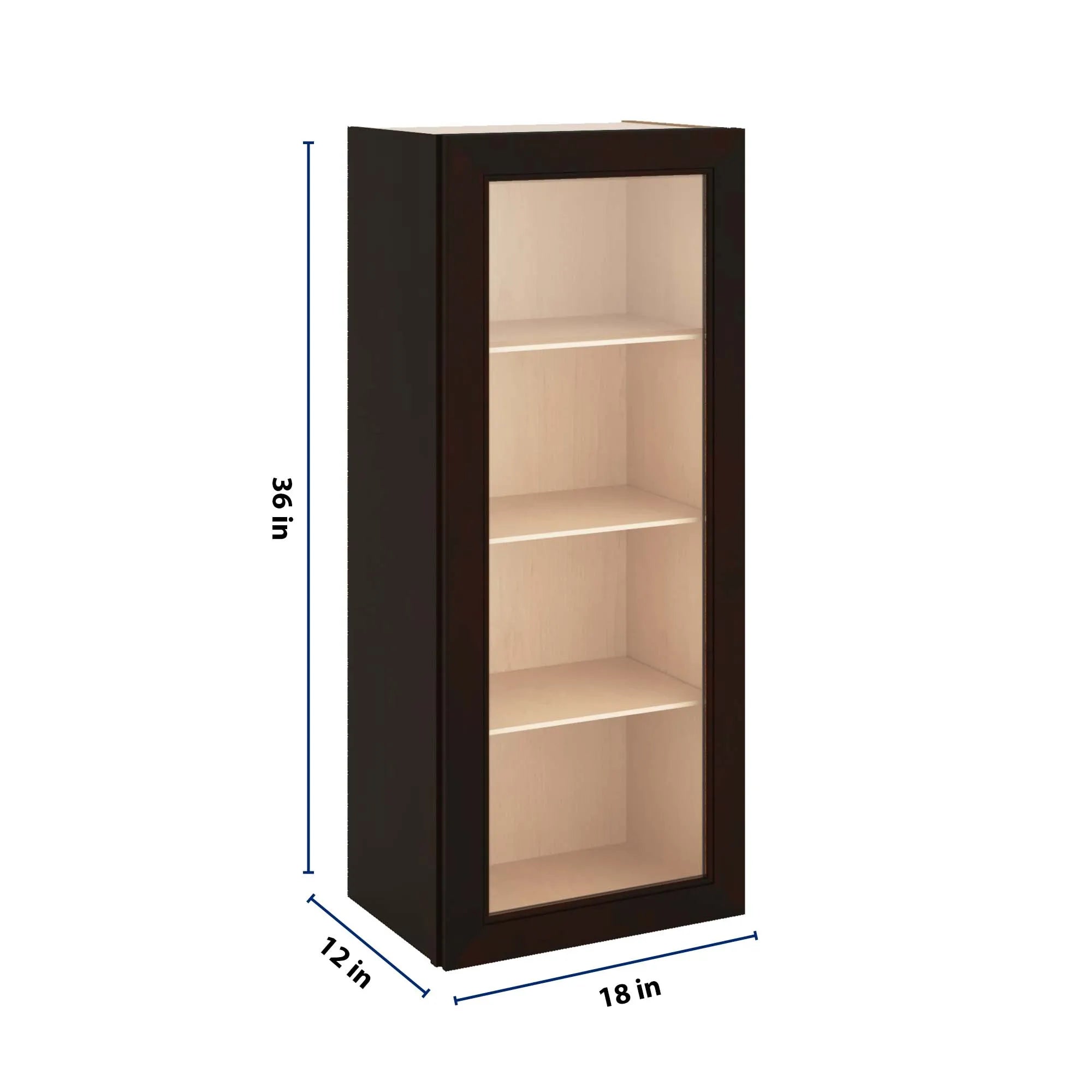 J&K Espresso K8 Wall Glass Cabinet - 18" W x 42" H (No Glass Insert)