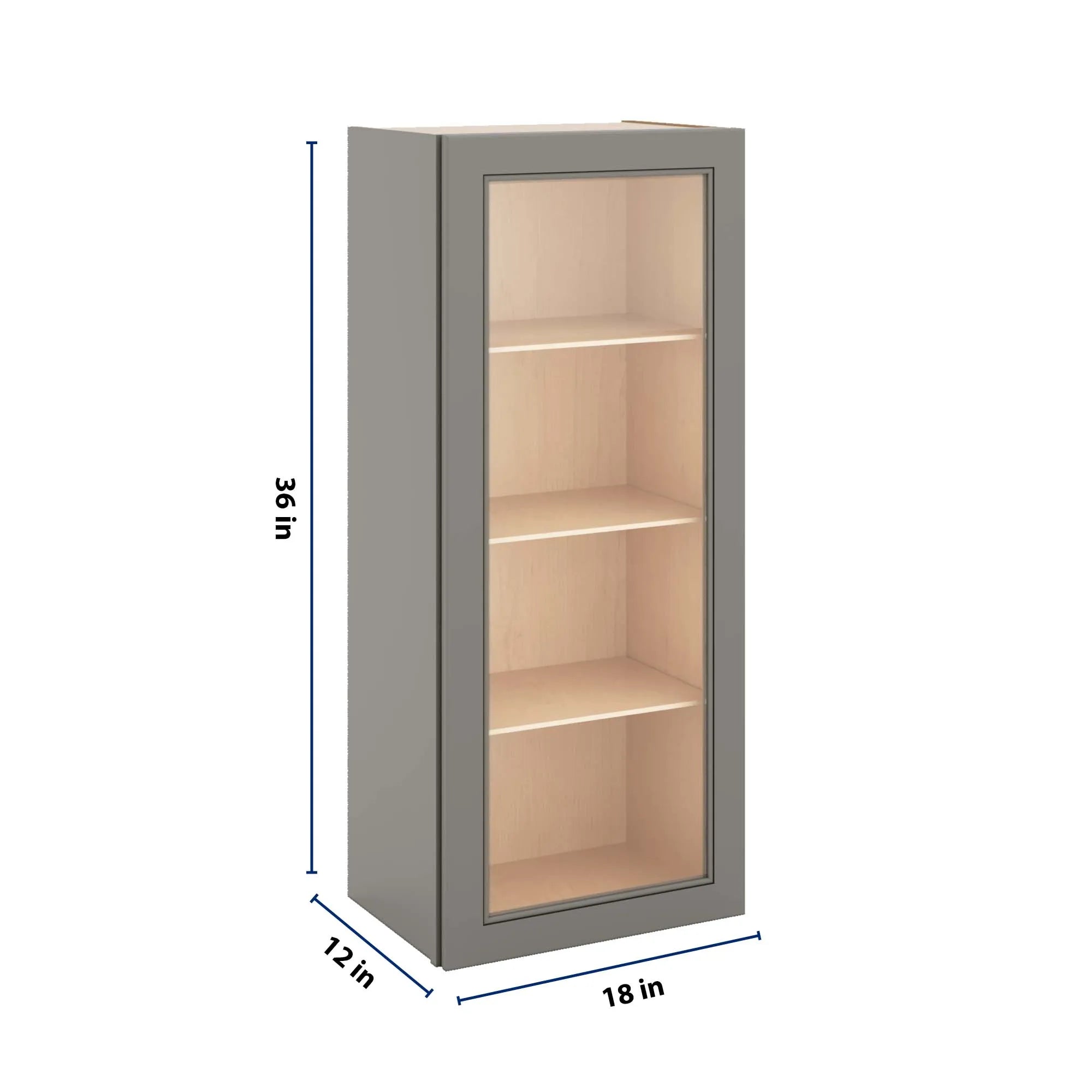 J&K Greige K3 Wall Glass Cabinet - 18" W x 42" H (No Glass Insert)
