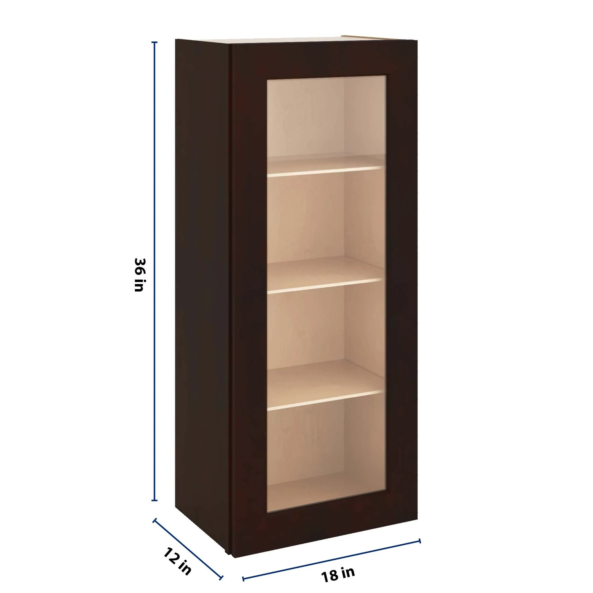 J&K Java Coffee S1 Wall Glass Cabinet - 18" W x 42" H (No Glass Insert)