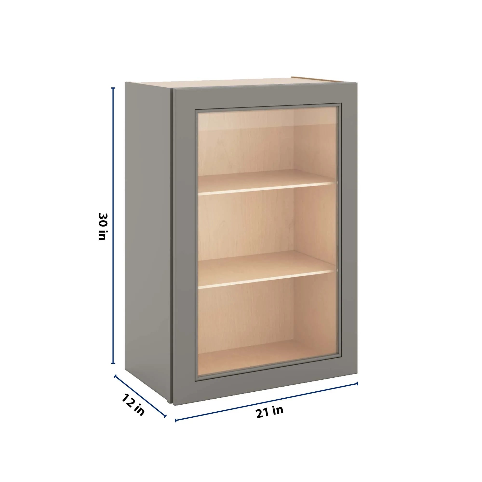 J&K Greige K3 Wall Glass Cabinet - 21" W x 30" H (No Glass Insert)