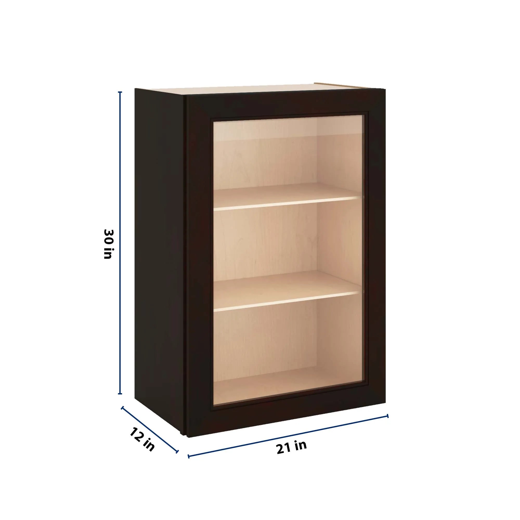 J&K Espresso K8 Wall Glass Cabinet - 21" W x 30" H (No Glass Insert)