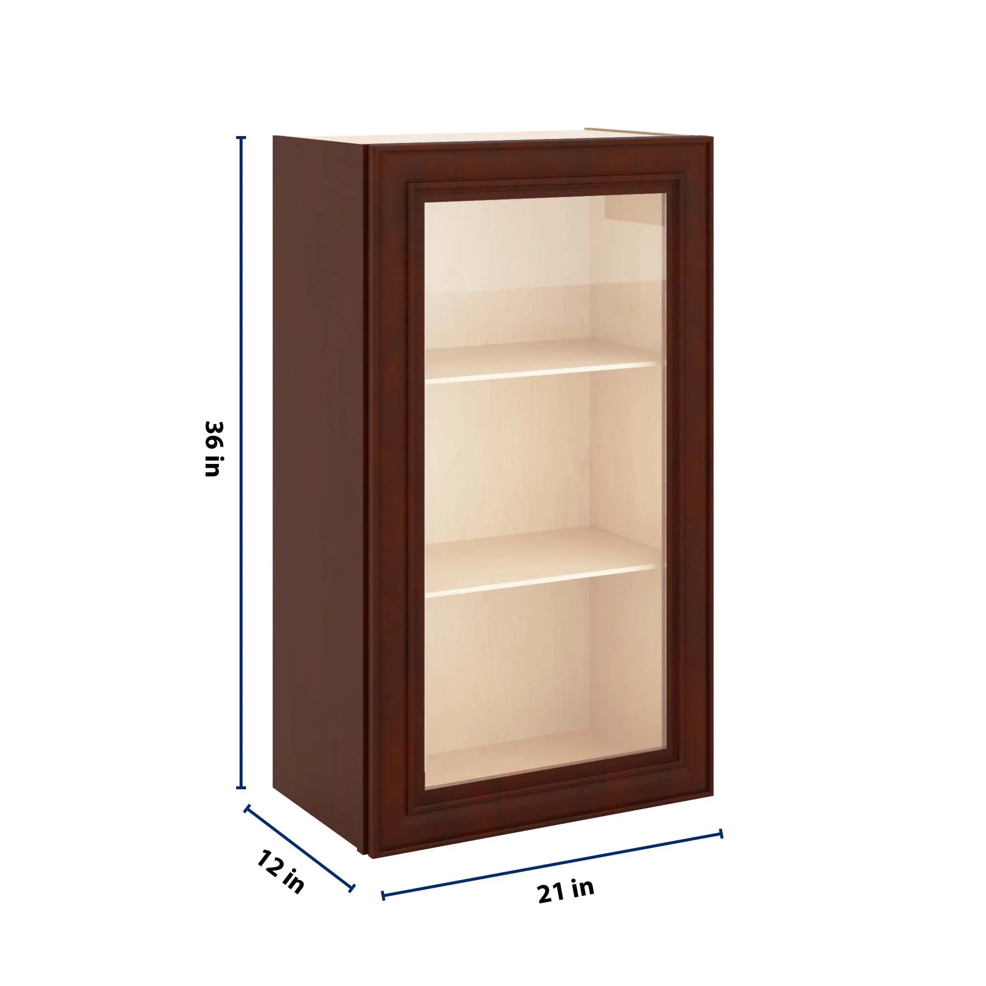 J&K Mahogany J5 Wall Glass Cabinet - 21" W x 36" H (No Glass Insert)